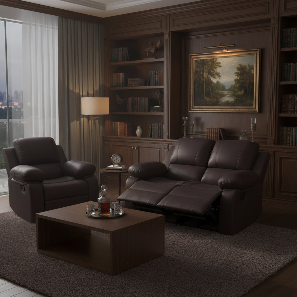 Aosom Reclining Loveseat - PU Leather Brown Manual-DECOROLALA
