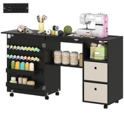 Aosom Rolling Folding Sewing Table with Power Outlet - Black-DECOROLALA