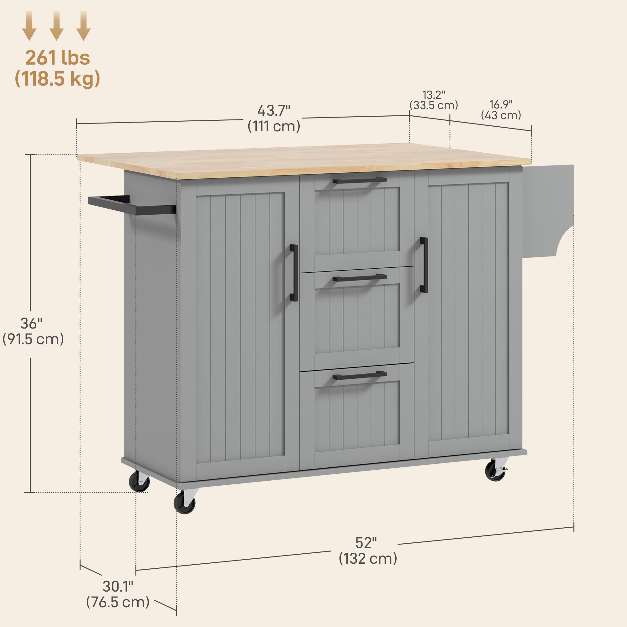 Aosom Rolling Kitchen Island Cart with Drop Leaf - Grey-DECOROLALA