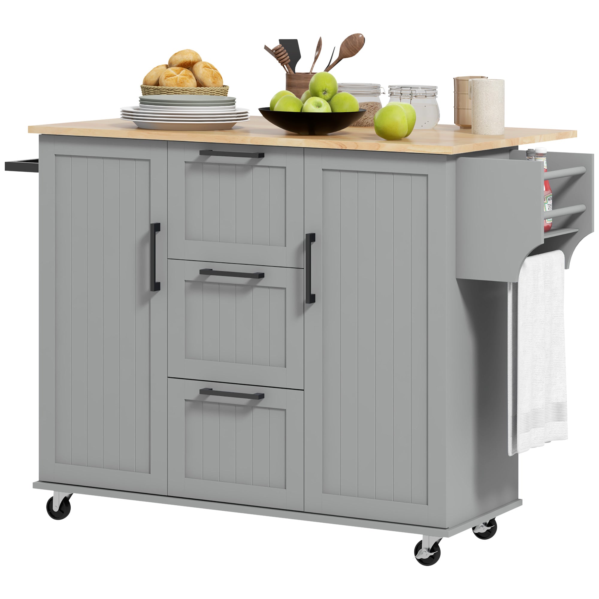 Aosom Rolling Kitchen Island Cart with Drop Leaf - Grey-DECOROLALA
