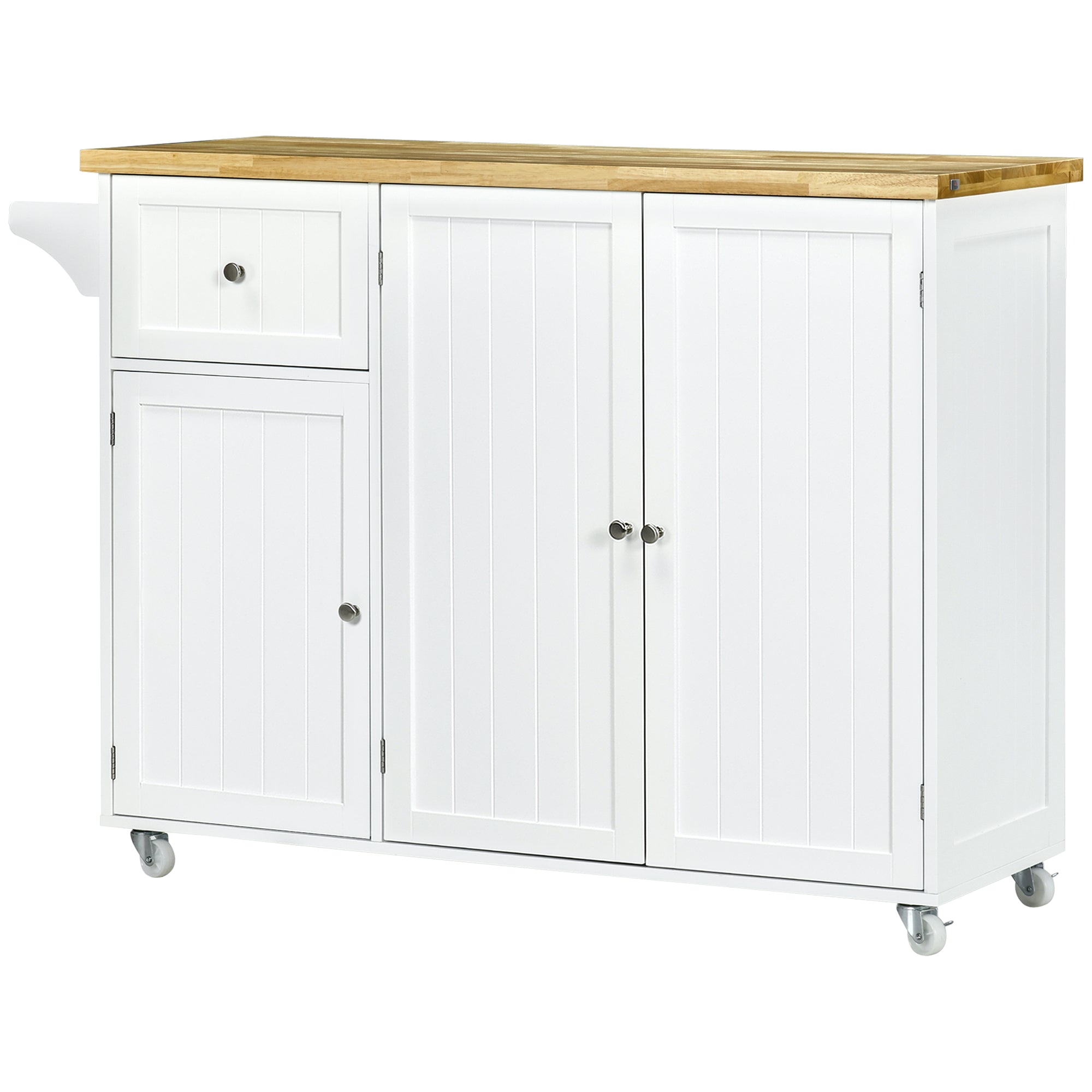 Aosom Rolling Kitchen Island Cart with Rubberwood Top - White-DECOROLALA
