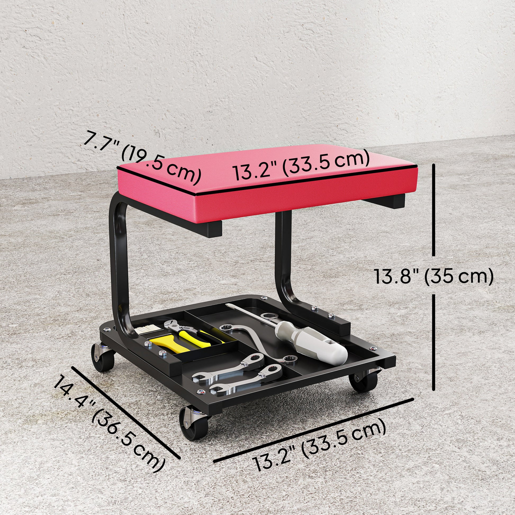 Aosom Rolling Mechanic Stool - 300 lbs Capacity Garage Seat Red-Home Improvement > Tools > Automotive-DECOROLALA