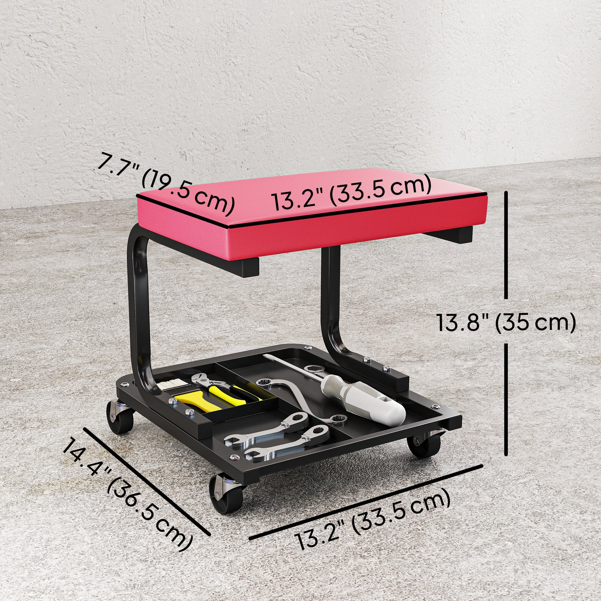 Aosom Rolling Mechanic Stool - 300 lbs Capacity Garage Seat Red-Home Improvement > Tools > Automotive-DECOROLALA