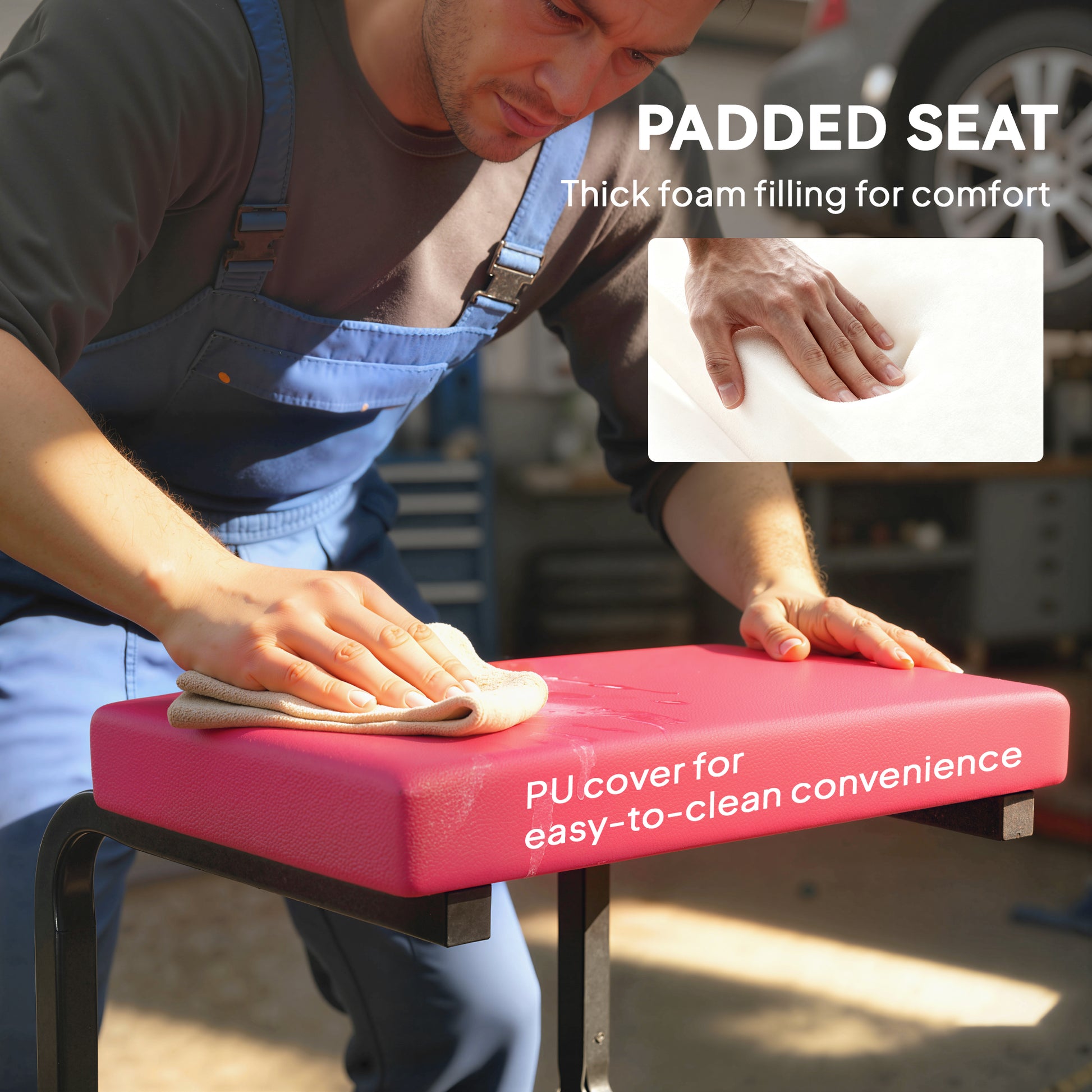 Aosom Rolling Mechanic Stool - 300 lbs Capacity Garage Seat Red-Home Improvement > Tools > Automotive-DECOROLALA