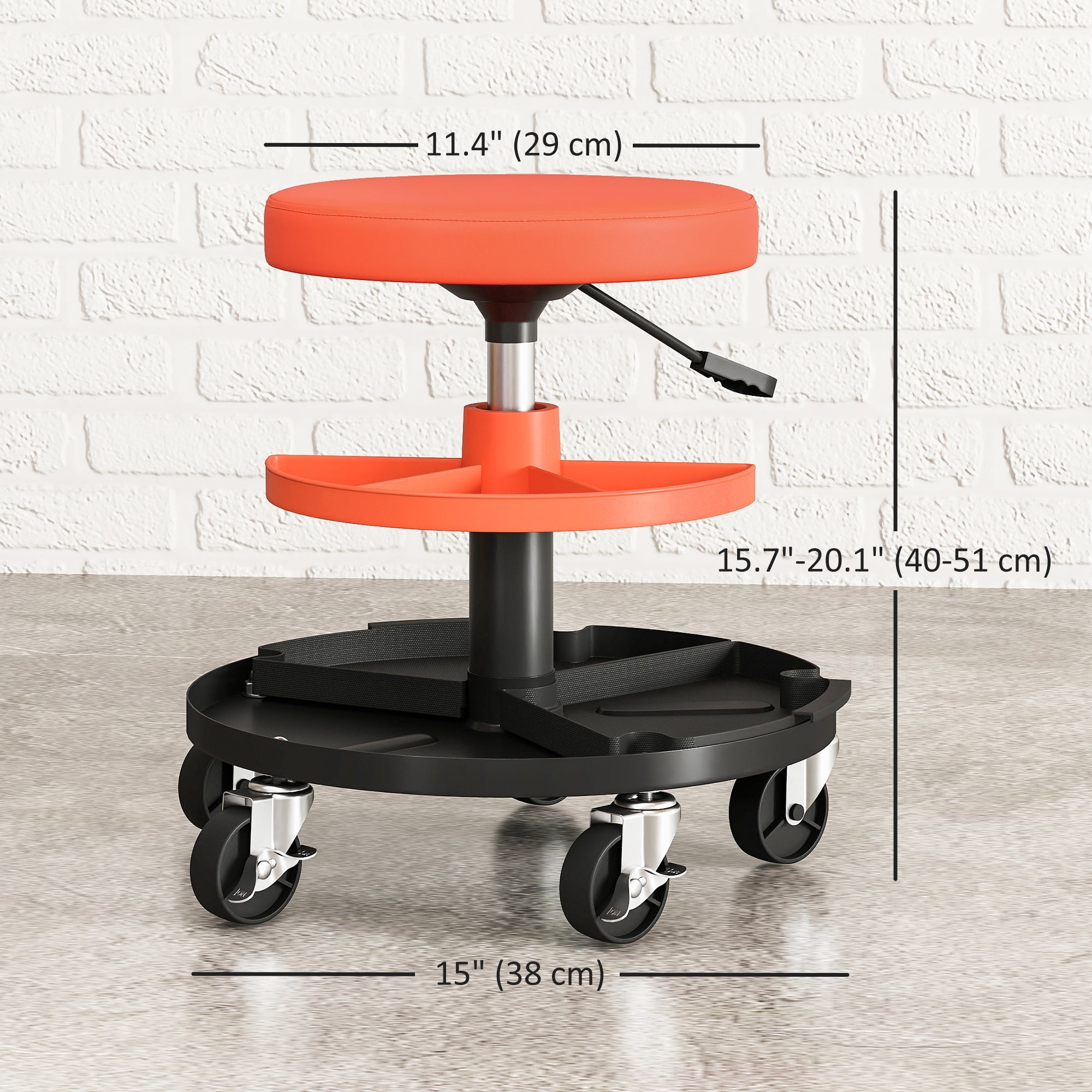 Aosom Rolling Mechanic Stool - 300 lbs Capacity Orange-Home Improvement > Tools > Automotive-DECOROLALA