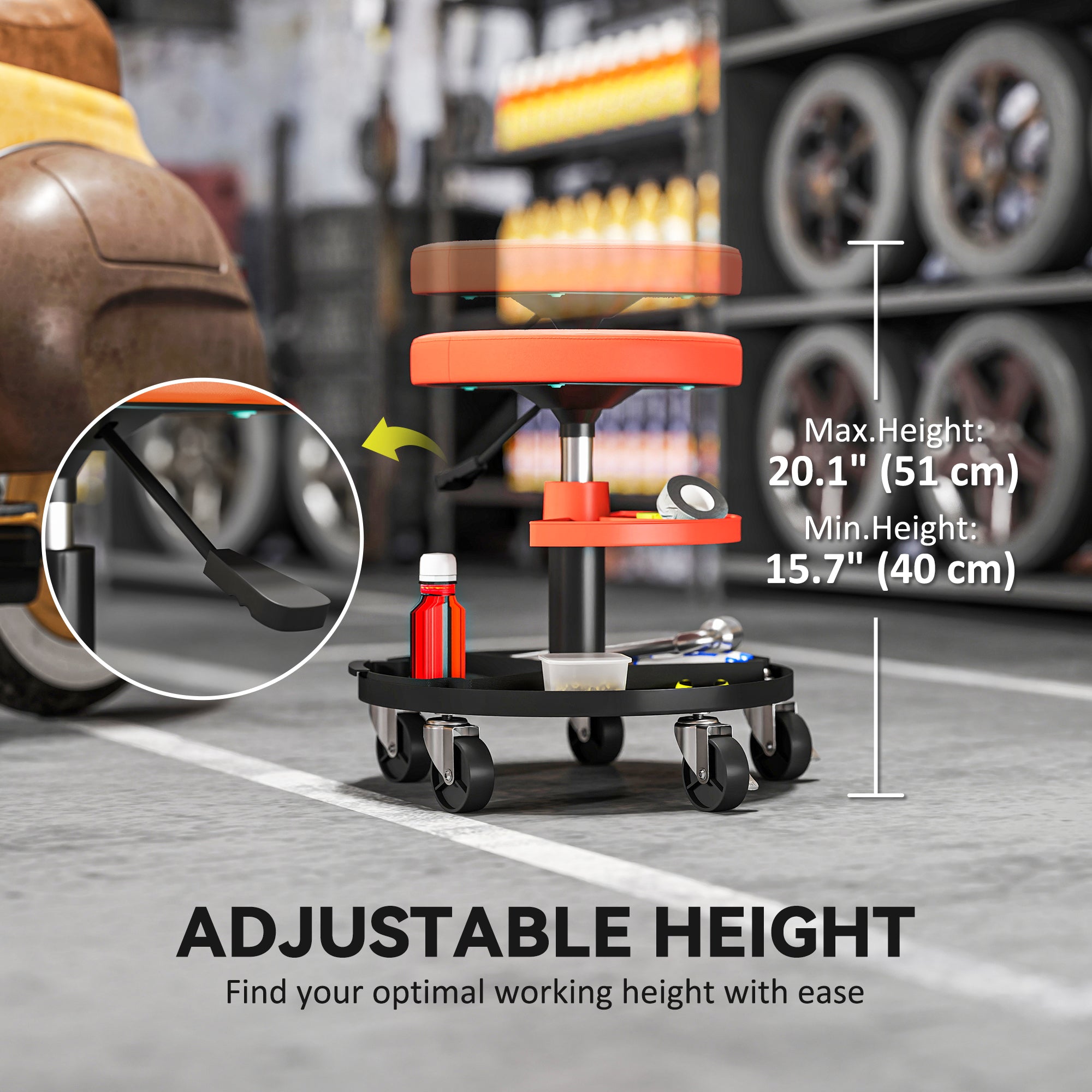 Aosom Rolling Mechanic Stool - 300 lbs Capacity Orange-Home Improvement > Tools > Automotive-DECOROLALA