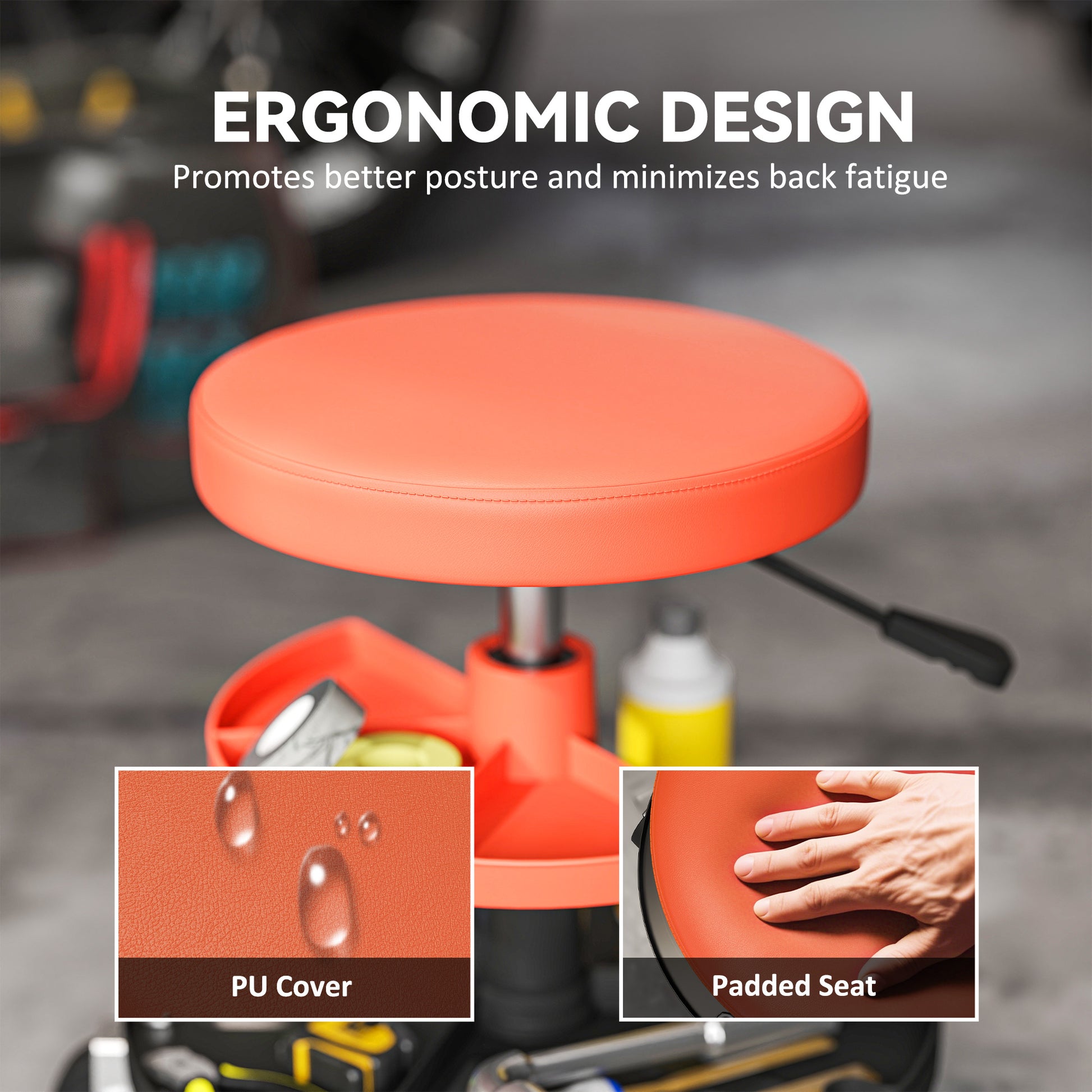 Aosom Rolling Mechanic Stool - 300 lbs Capacity Orange-Home Improvement > Tools > Automotive-DECOROLALA