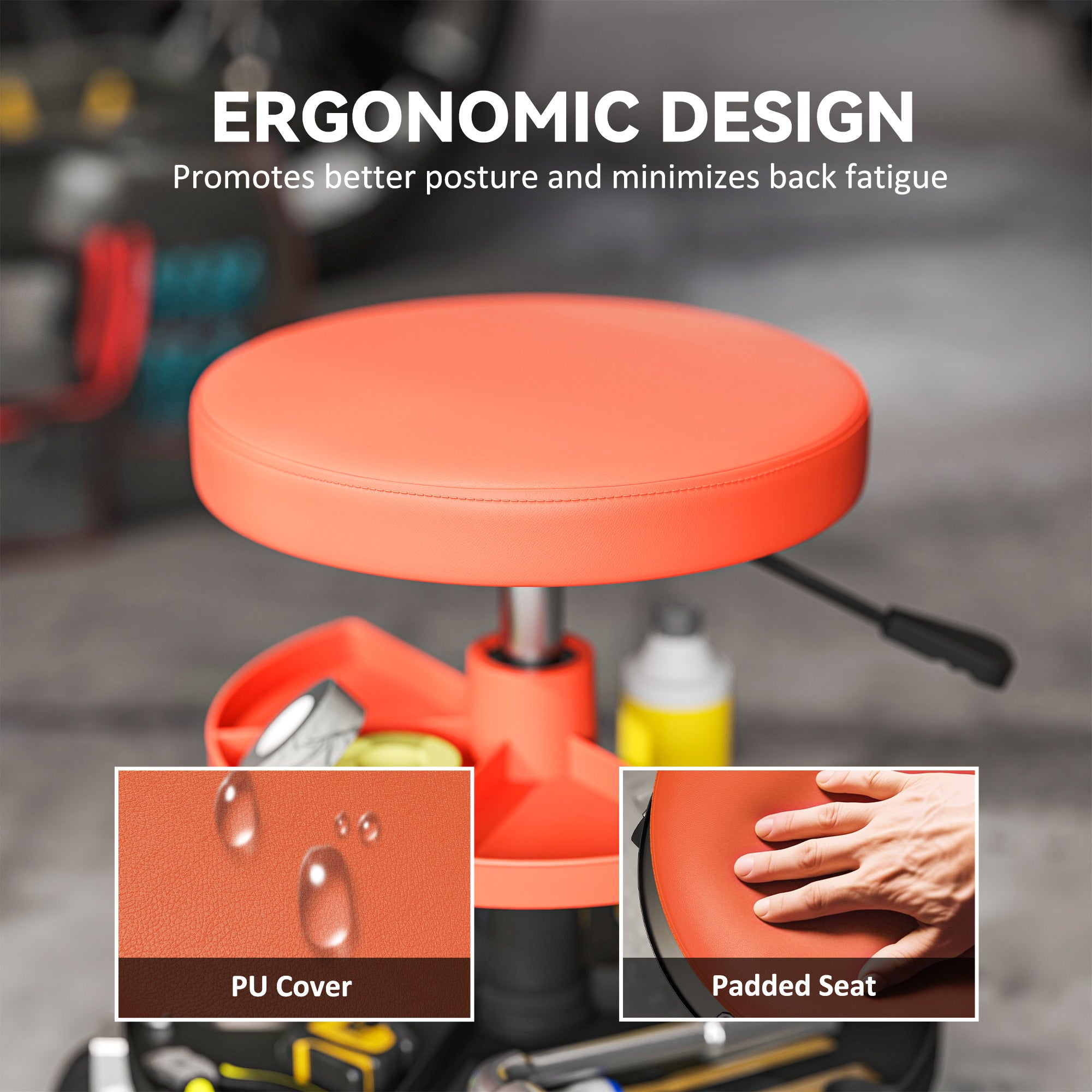 Aosom Rolling Mechanic Stool - 300 lbs Capacity Orange-Home Improvement > Tools > Automotive-DECOROLALA