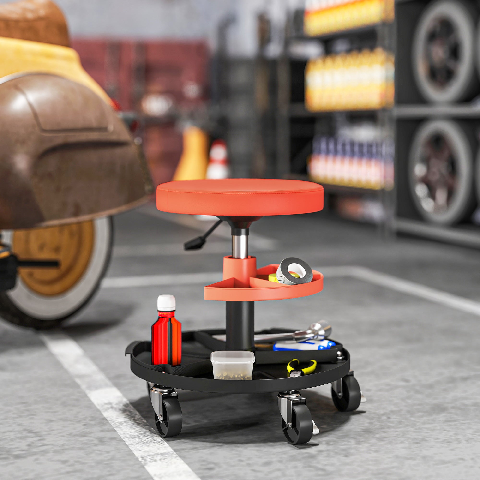 Aosom Rolling Mechanic Stool - 300 lbs Capacity Orange-Home Improvement > Tools > Automotive-DECOROLALA