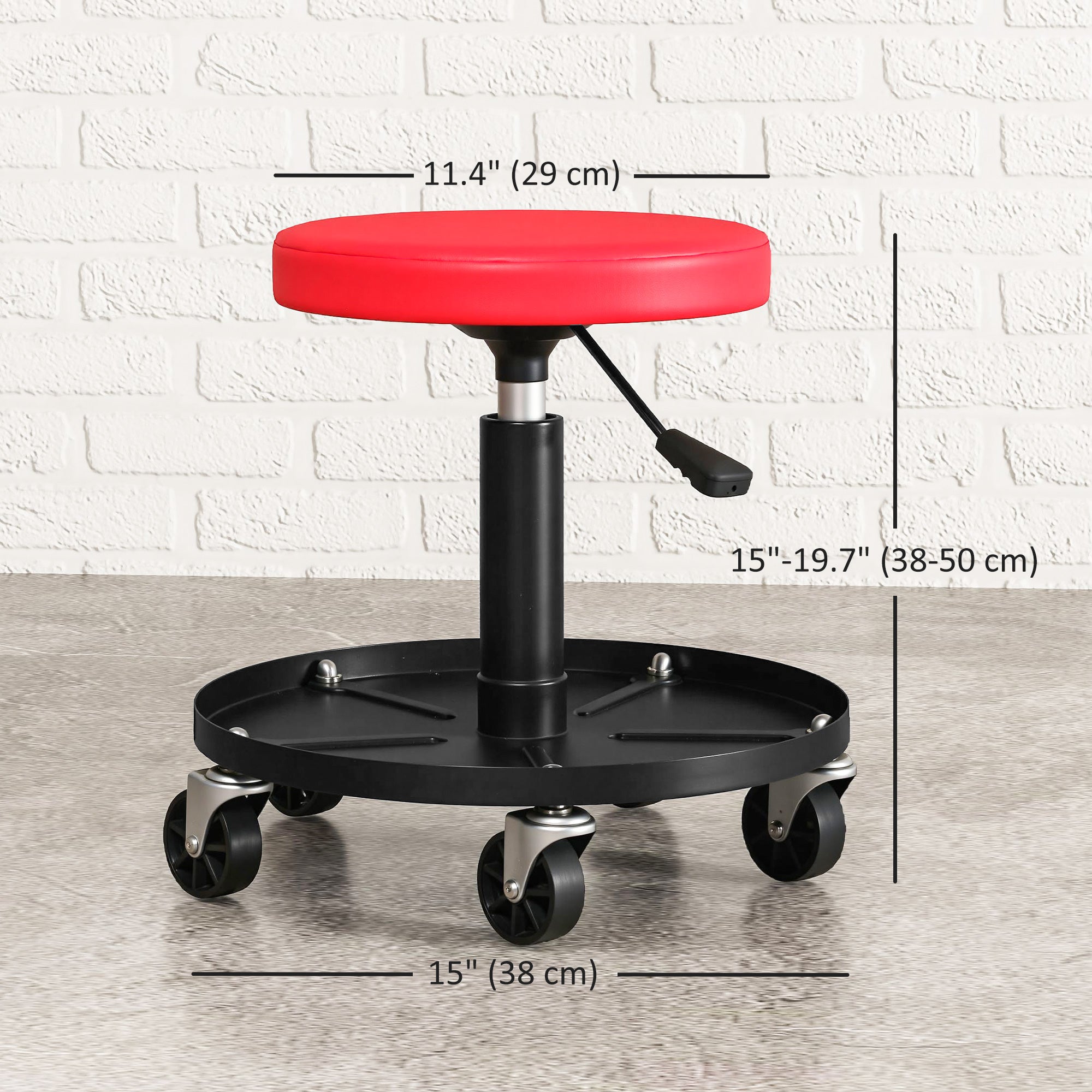 Aosom Rolling Mechanic Stool - Adjustable Padded Garage Seat, Red-Home Improvement > Tools-DECOROLALA
