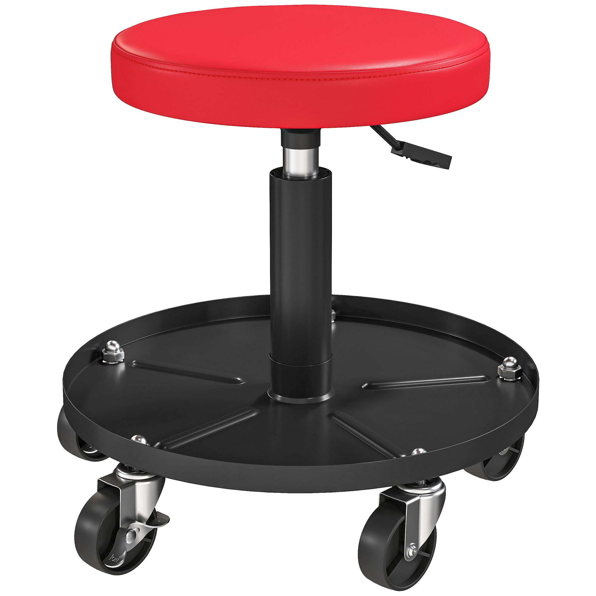Aosom Rolling Mechanic Stool - Adjustable Padded Garage Seat, Red-Home Improvement > Tools-DECOROLALA