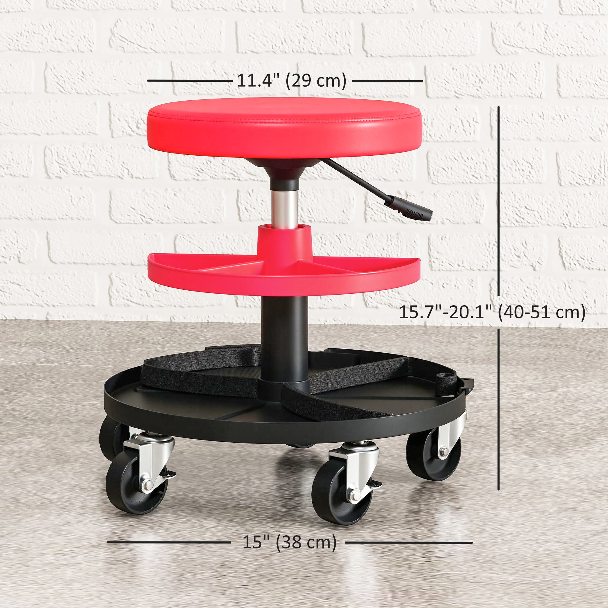 Aosom Rolling Mechanic Stool - Red 300 lbs Adjustable Height-Home Improvement > Tools-DECOROLALA