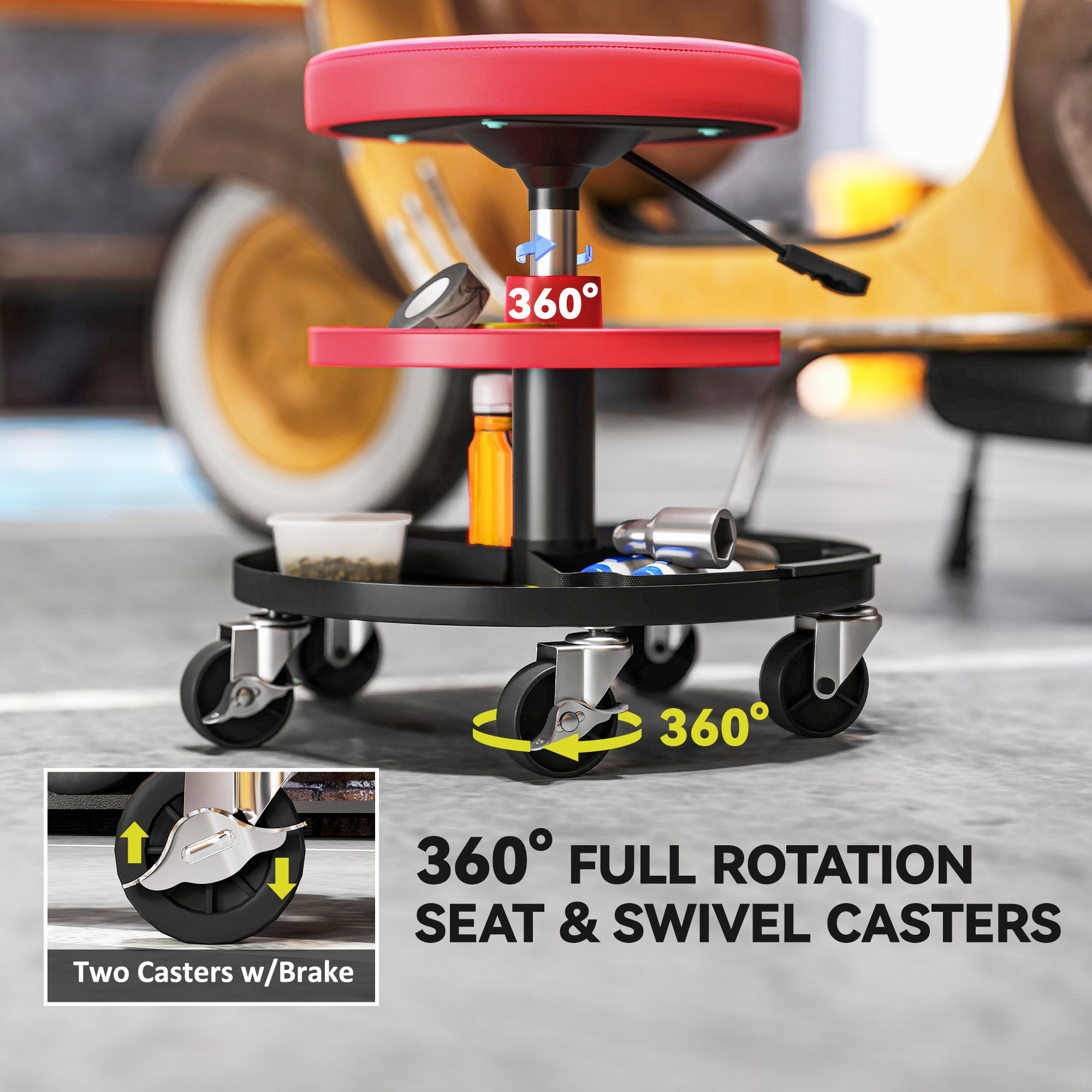 Aosom Rolling Mechanic Stool - Red 300 lbs Adjustable Height-Home Improvement > Tools-DECOROLALA
