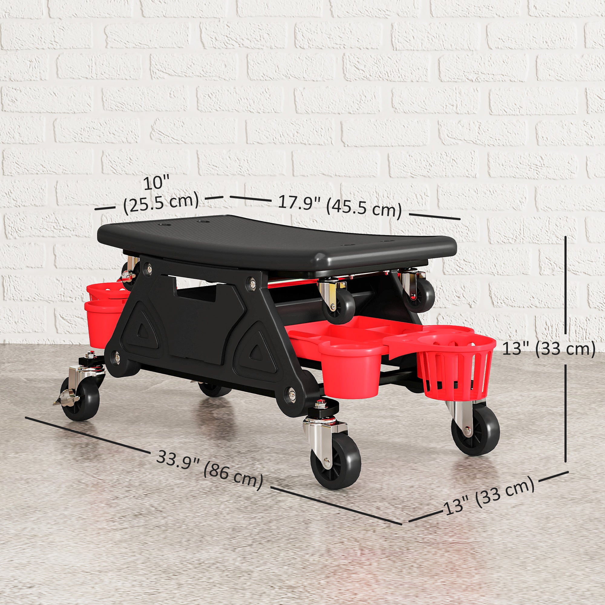 Aosom Rolling Mechanic Stool with Tool Trays - 300 lbs Black-Home Improvement > Tools-DECOROLALA