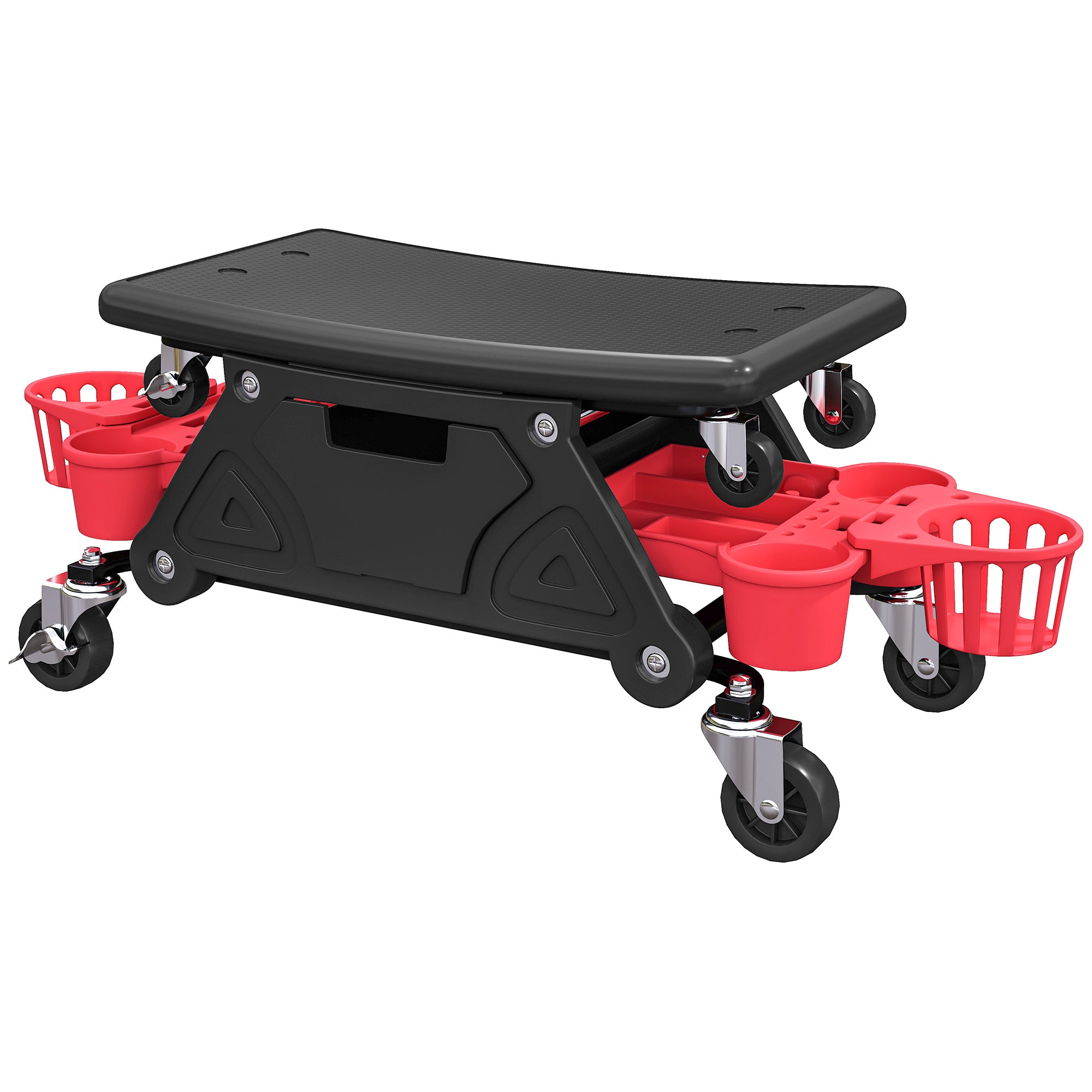 Aosom Rolling Mechanic Stool with Tool Trays - 300 lbs Black-Home Improvement > Tools-DECOROLALA