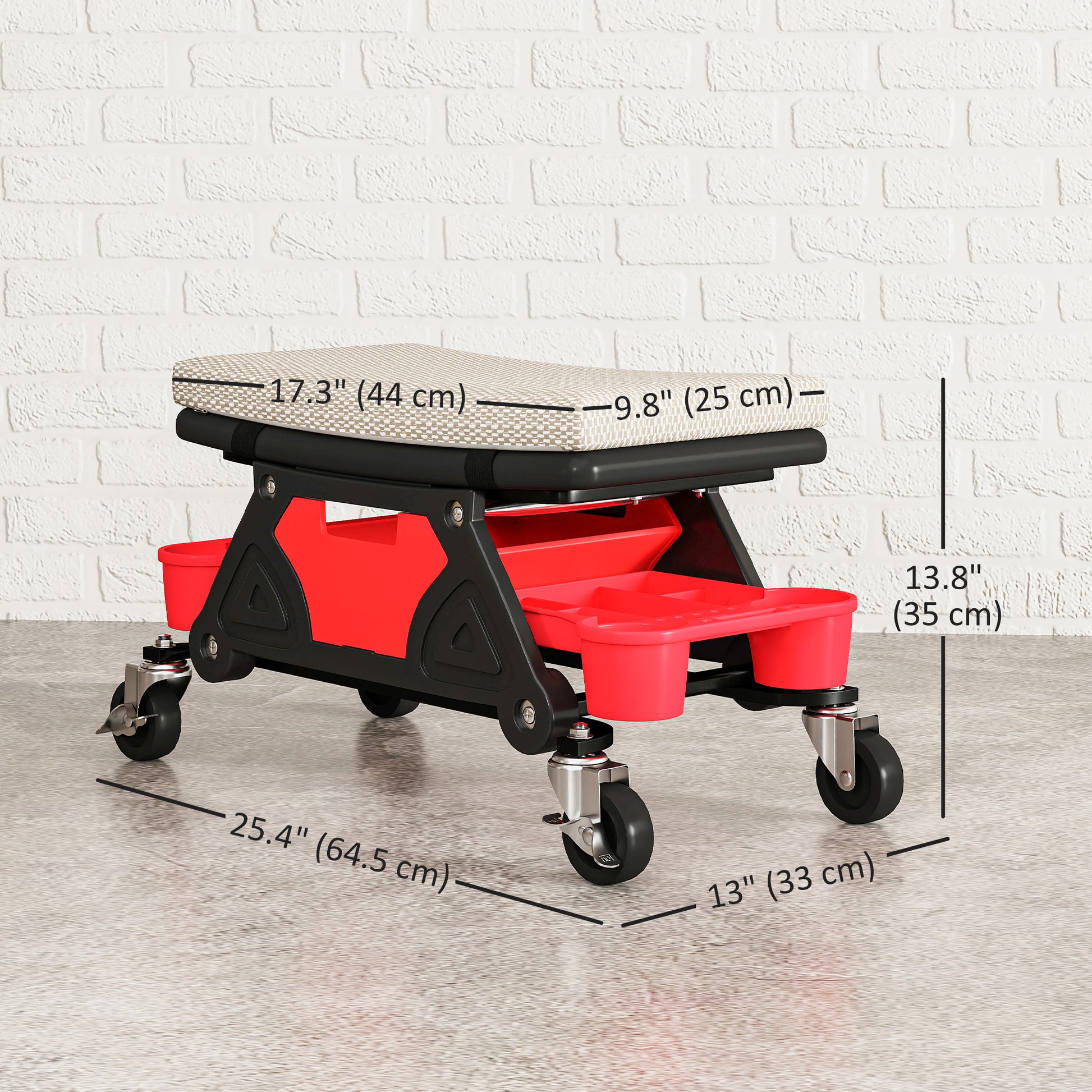 Aosom Rolling Mechanic Stool with Tool Trays & Drawer - Grey-Home Improvement > Tools-DECOROLALA