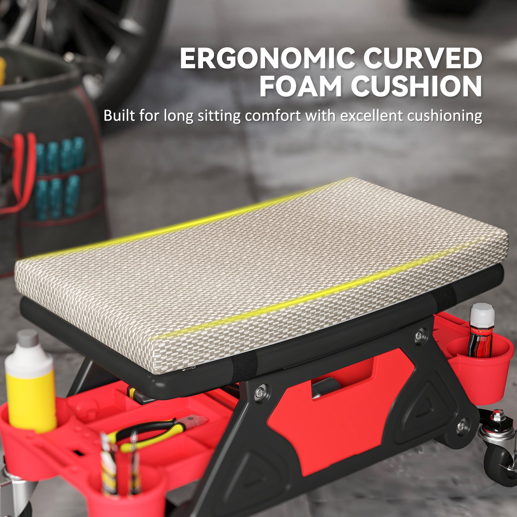 Aosom Rolling Mechanic Stool with Tool Trays & Drawer - Grey-Home Improvement > Tools-DECOROLALA