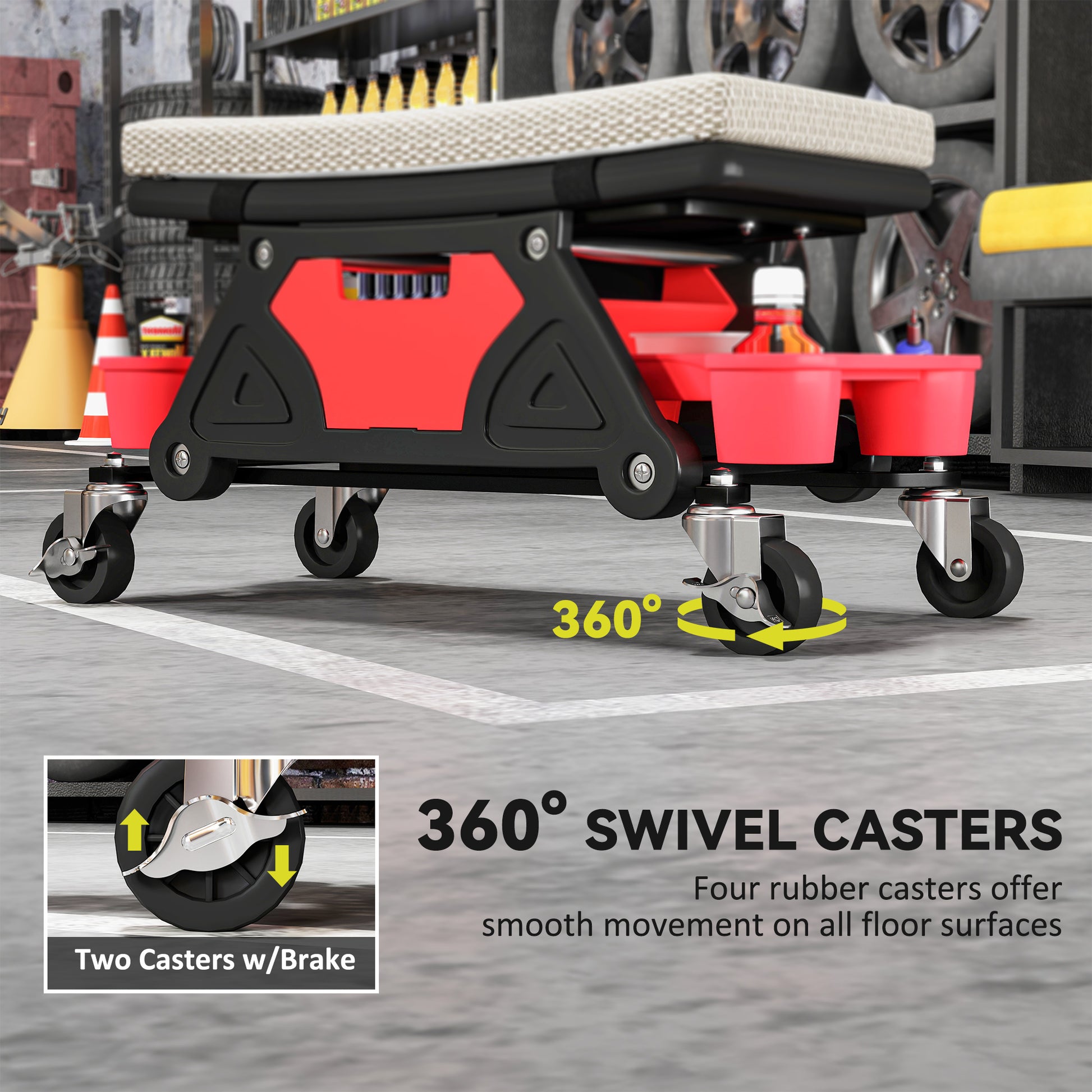 Aosom Rolling Mechanic Stool with Tool Trays & Drawer - Grey-Home Improvement > Tools-DECOROLALA