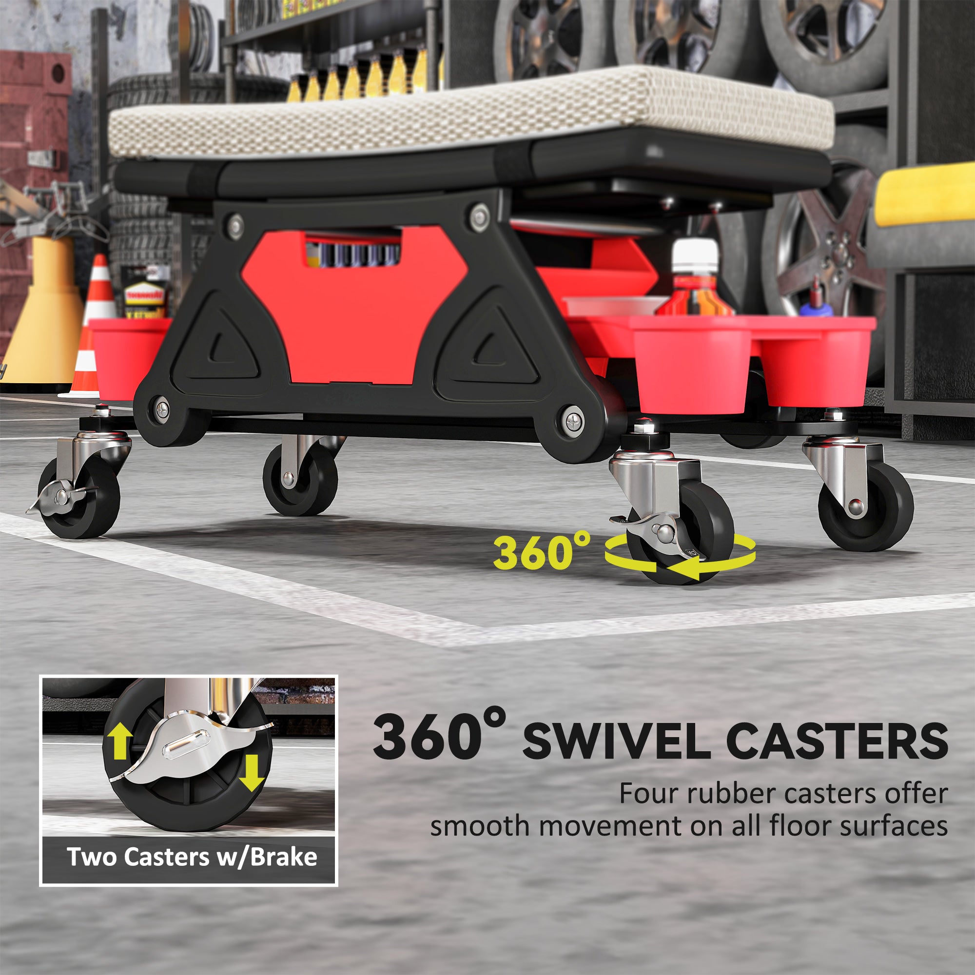 Aosom Rolling Mechanic Stool with Tool Trays & Drawer - Grey-Home Improvement > Tools-DECOROLALA
