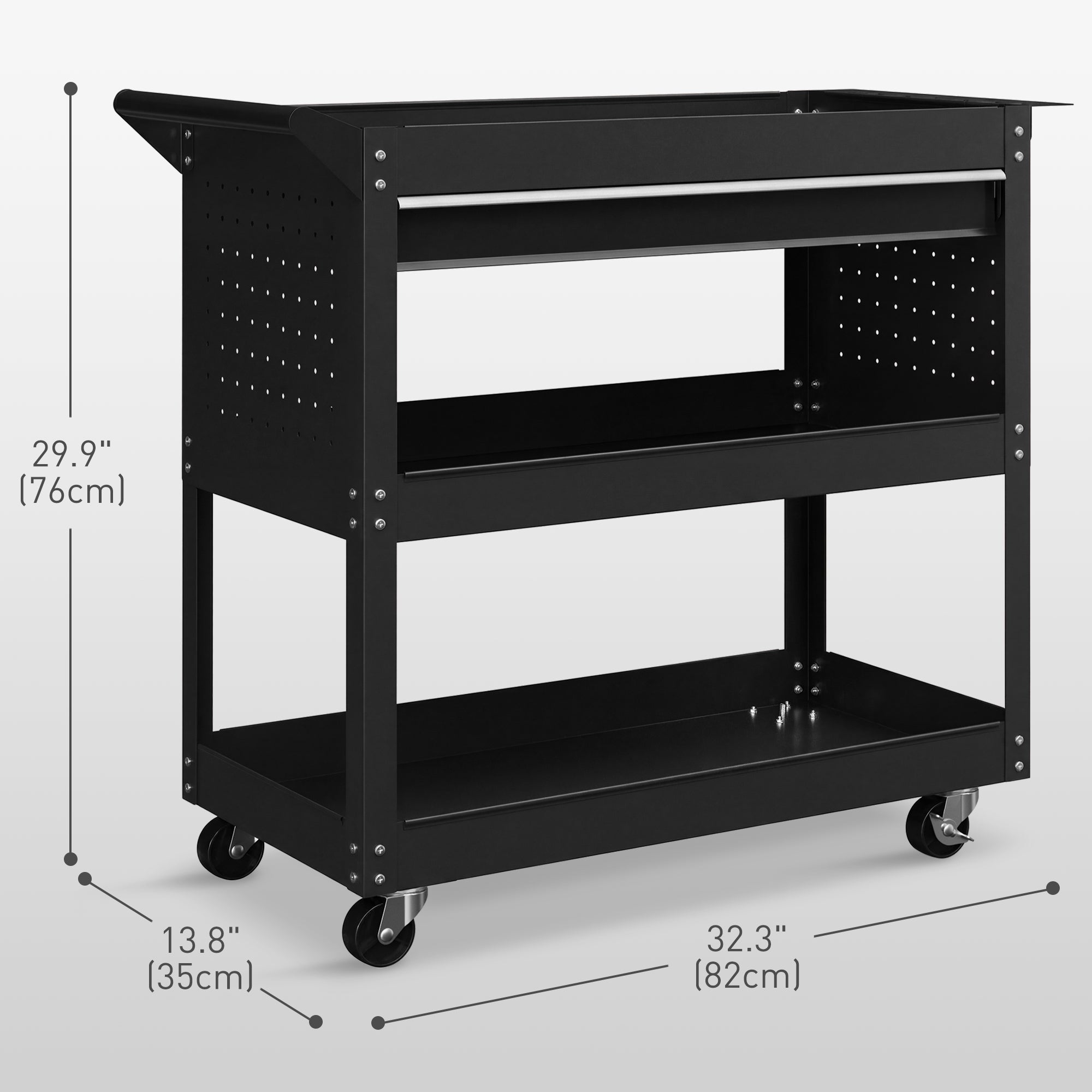Aosom Rolling Steel Tool Cart - 3-Tier Utility Cart with Drawer Black-Home Improvement > Tools > Tool Organizers-DECOROLALA