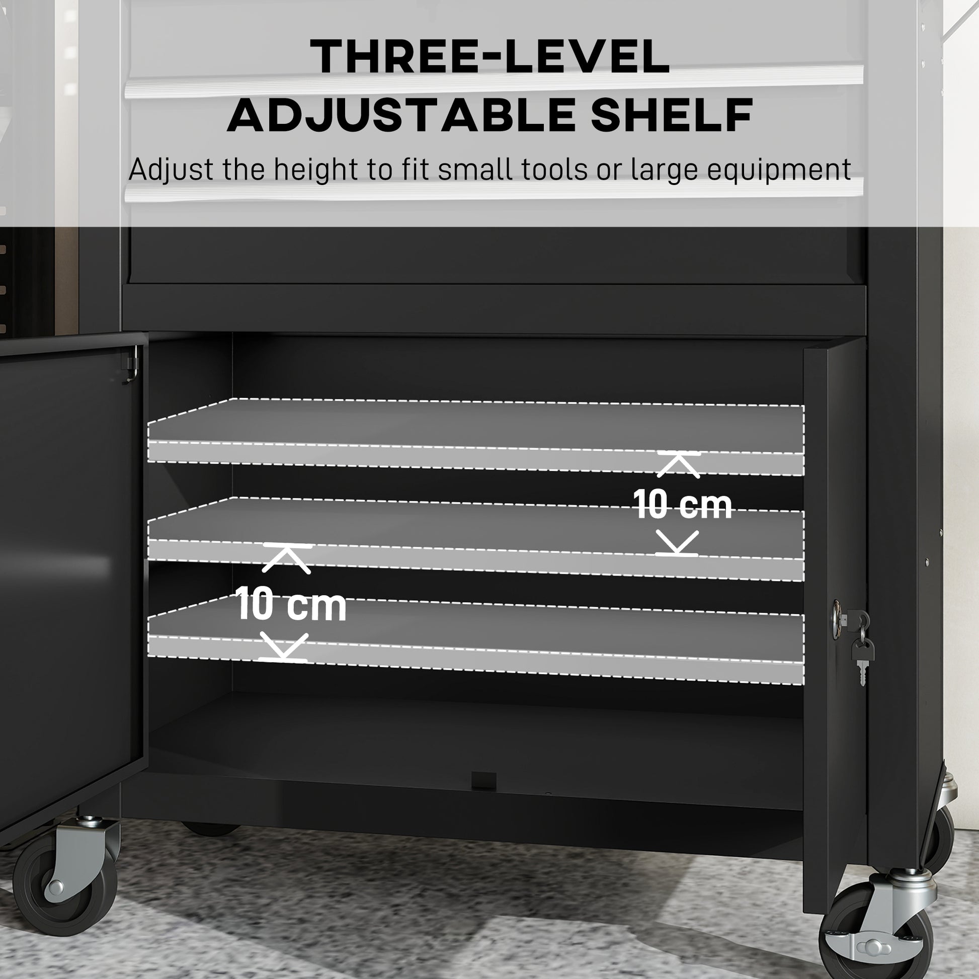 Aosom Rolling Tool Cabinet with Pegboard and 3 Drawers - Black-Home Improvement > Tools > Tool Organizers-DECOROLALA