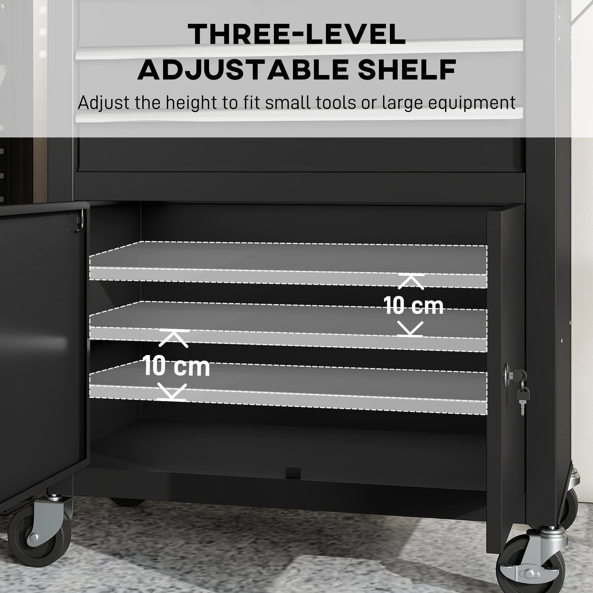 Aosom Rolling Tool Cabinet with Pegboard and 3 Drawers - Black-Home Improvement > Tools > Tool Organizers-DECOROLALA