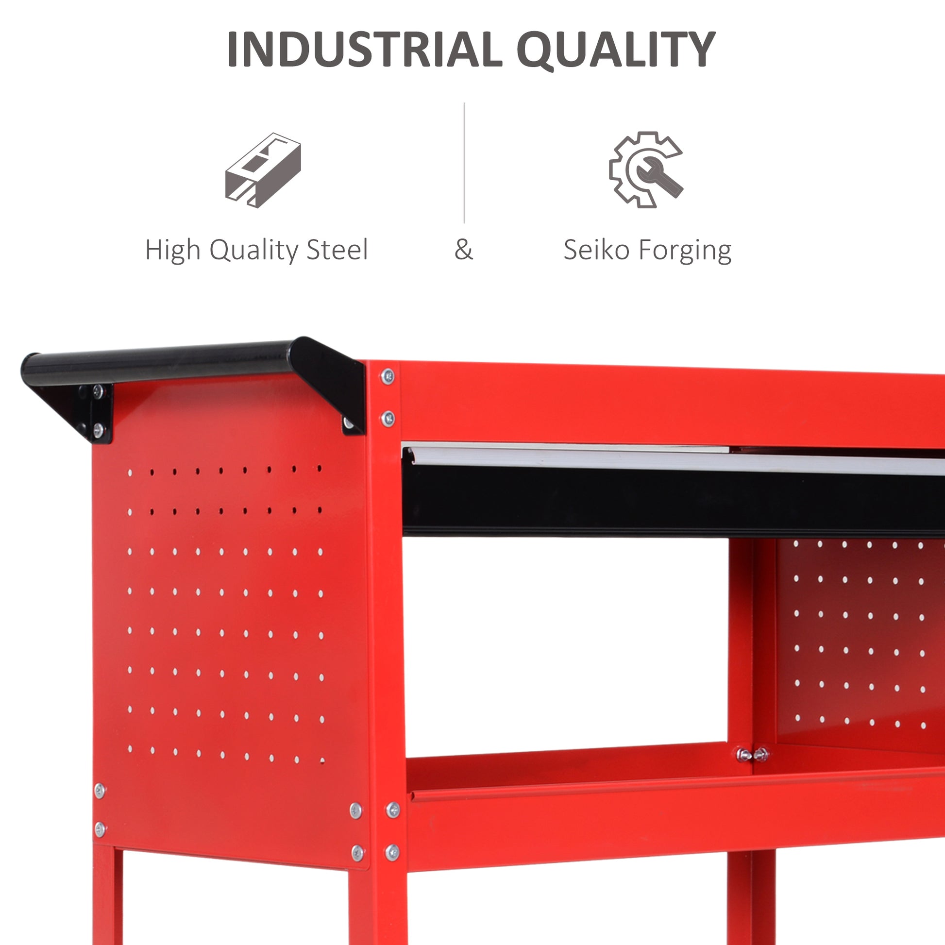 Aosom Rolling Tool Cart - 3-Tier Steel Utility Cart with Drawer, Red-Home Improvement > Tools > Tool Organizers-DECOROLALA