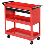 Aosom Rolling Tool Cart - 3-Tier Steel Utility Cart with Drawer, Red-Home Improvement > Tools > Tool Organizers-DECOROLALA