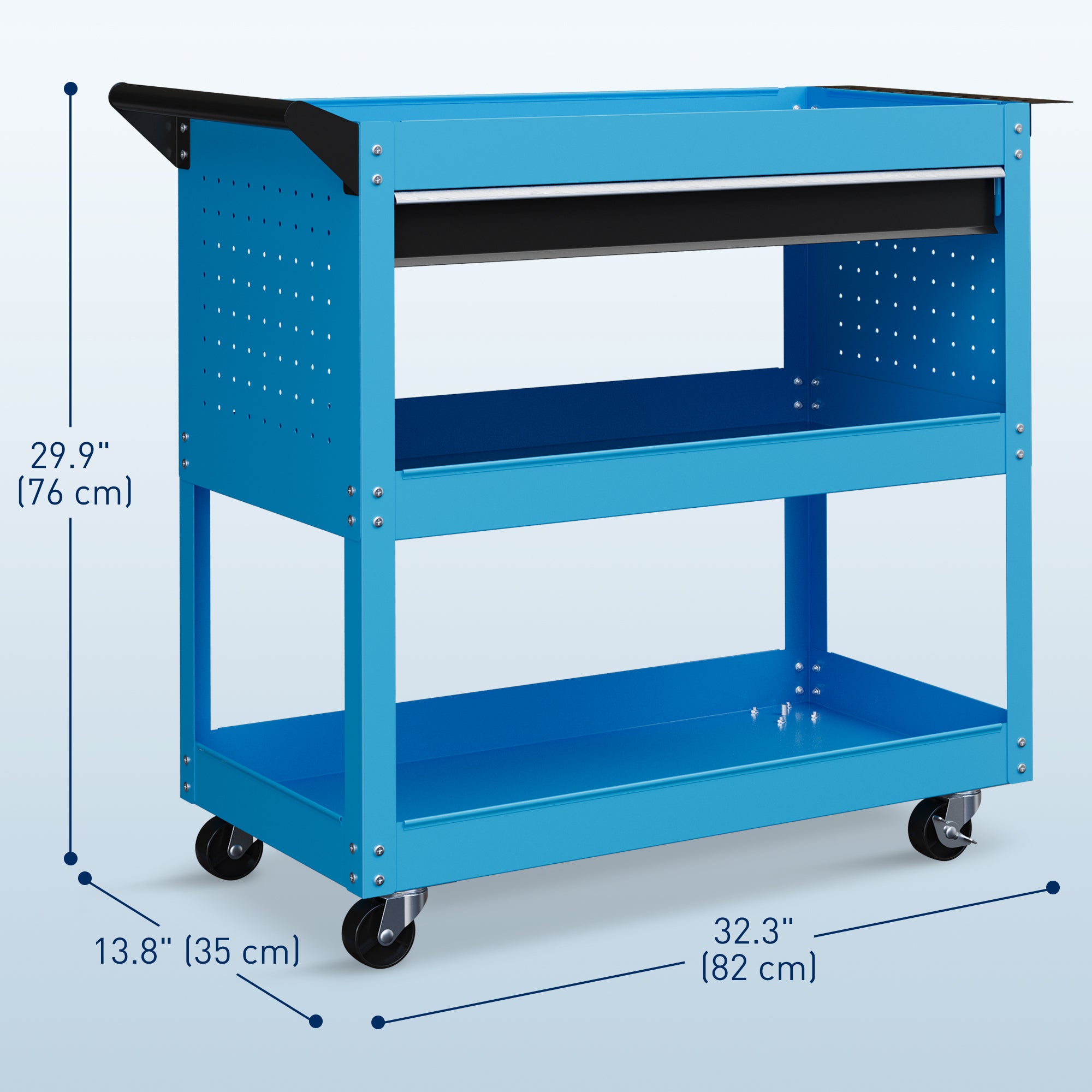 Aosom Rolling Tool Cart with Drawer and 3-Tier Trays - Blue-Home Improvement > Tools > Tool Organizers-DECOROLALA
