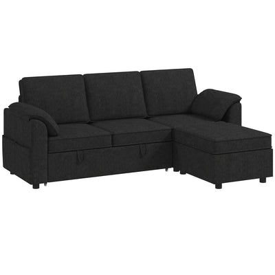 Canapé d'angle convertible Aosom avec ottomane de rangement - Chenille noire