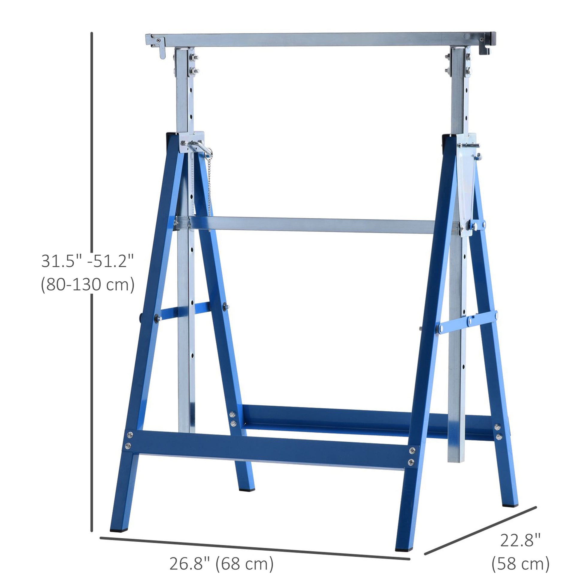 Aosom Set of 2 Adjustable Steel Saw Horses - Blue 441lb Capacity-Home Improvement > Tools-DECOROLALA