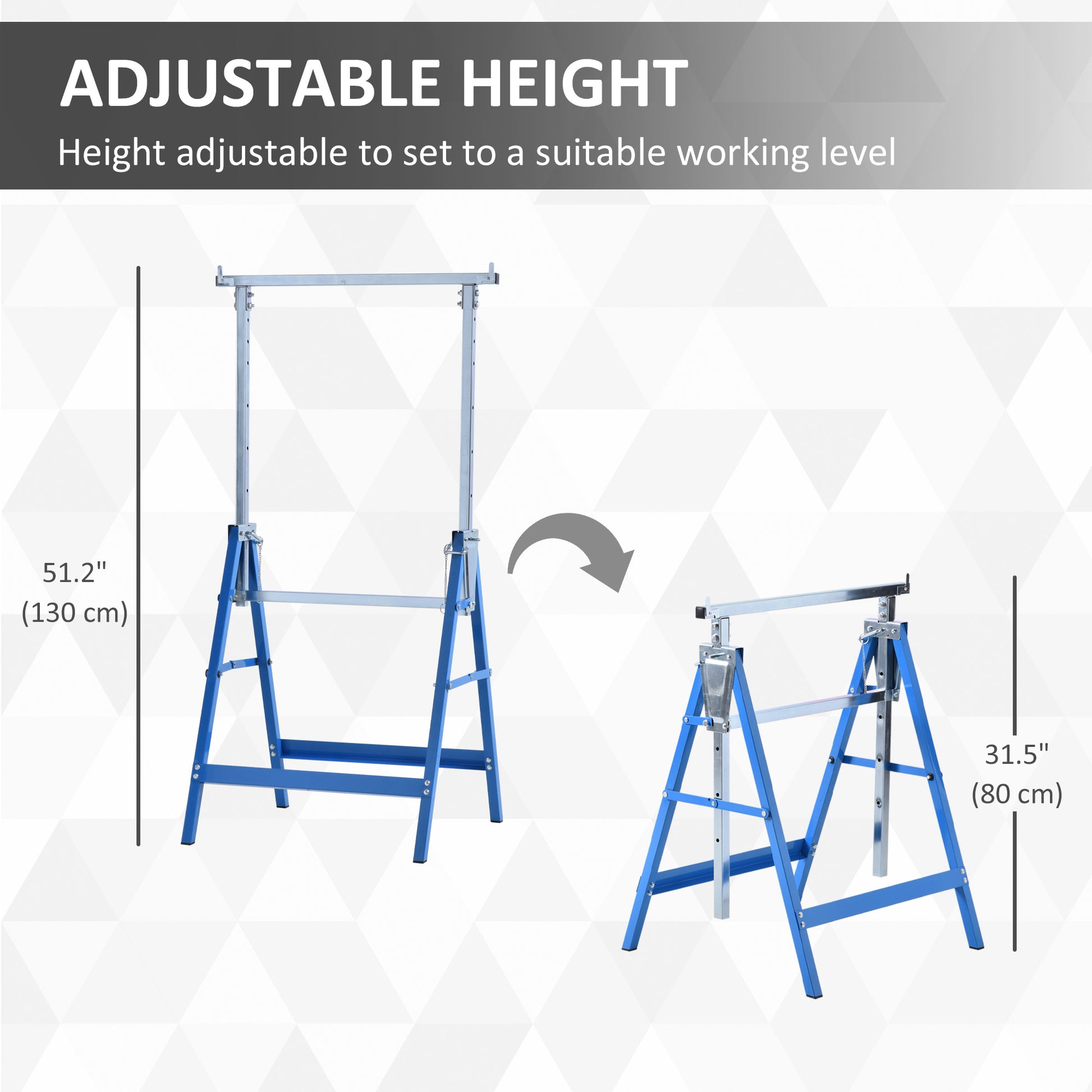 Aosom Set of 2 Adjustable Steel Saw Horses - Blue 441lb Capacity-Home Improvement > Tools-DECOROLALA