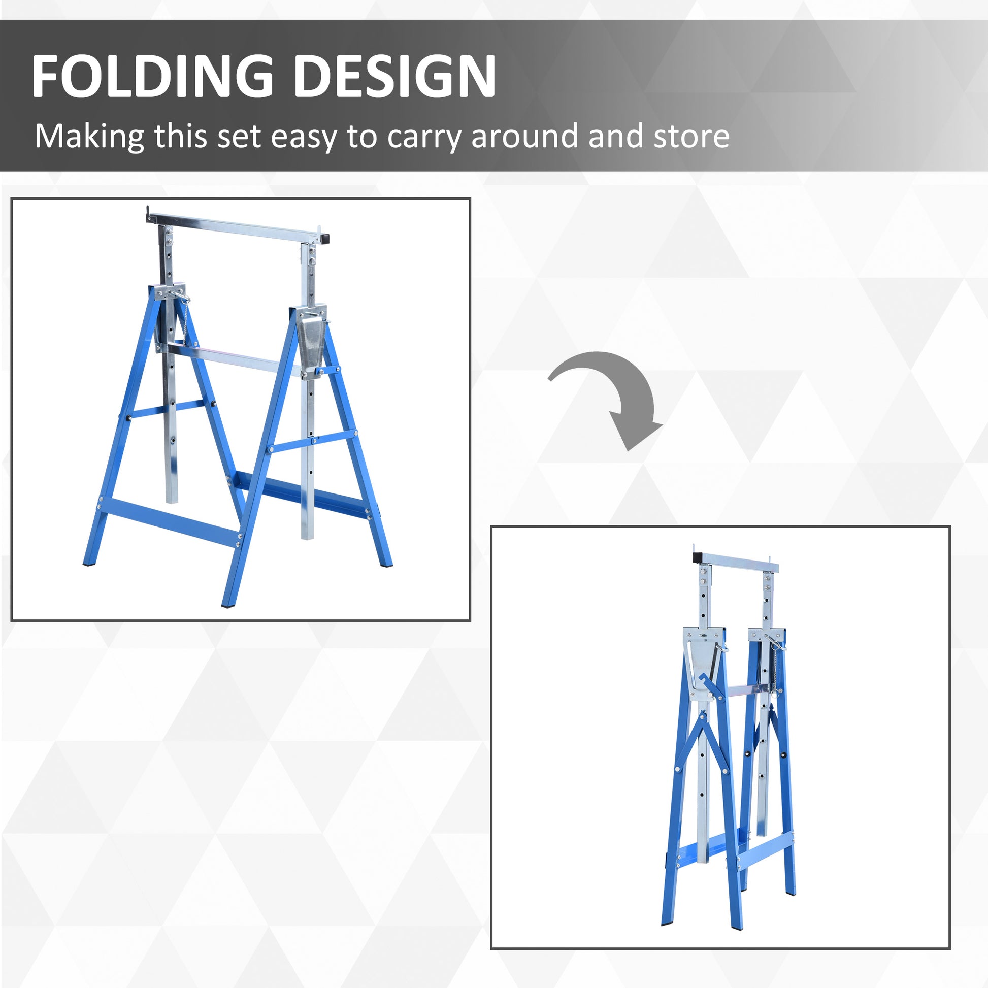 Aosom Set of 2 Adjustable Steel Saw Horses - Blue 441lb Capacity-Home Improvement > Tools-DECOROLALA