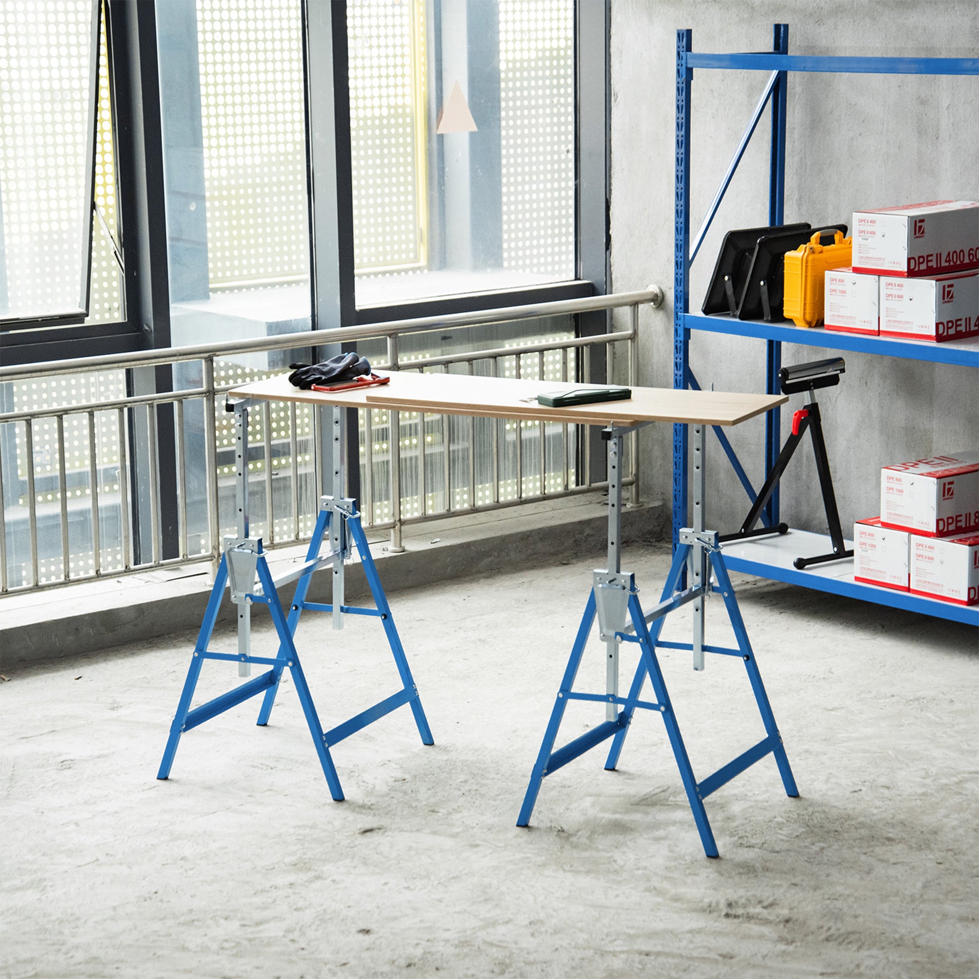 Aosom Set of 2 Adjustable Steel Saw Horses - Blue 441lb Capacity-Home Improvement > Tools-DECOROLALA