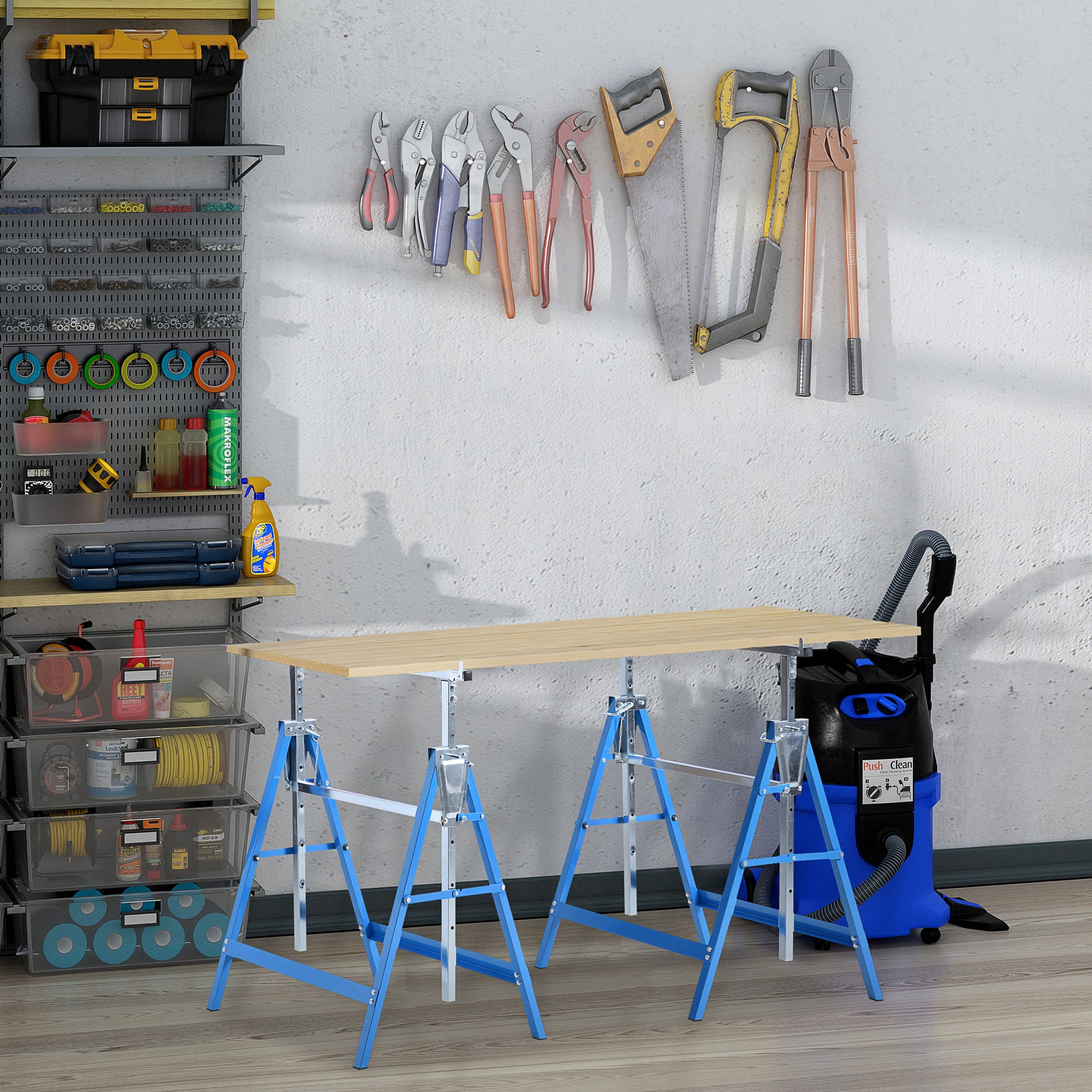 Aosom Set of 2 Adjustable Steel Saw Horses - Blue 441lb Capacity-Home Improvement > Tools-DECOROLALA