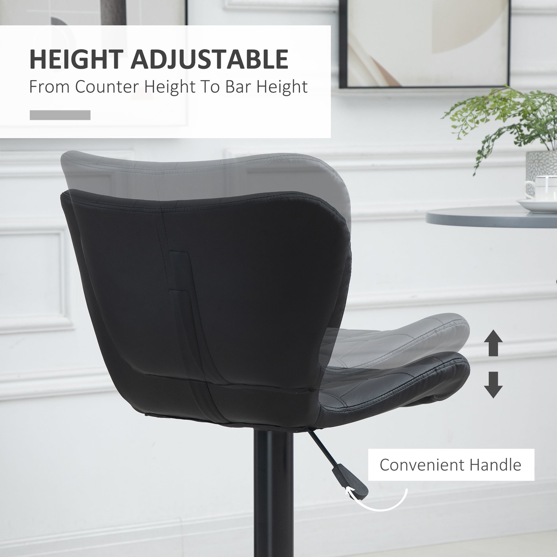 Aosom Set of 2 Adjustable Swivel Bar Stools - Black PU Leather-Home Furnishings > Kitchen & Dining Furniture > Bar Stools-DECOROLALA