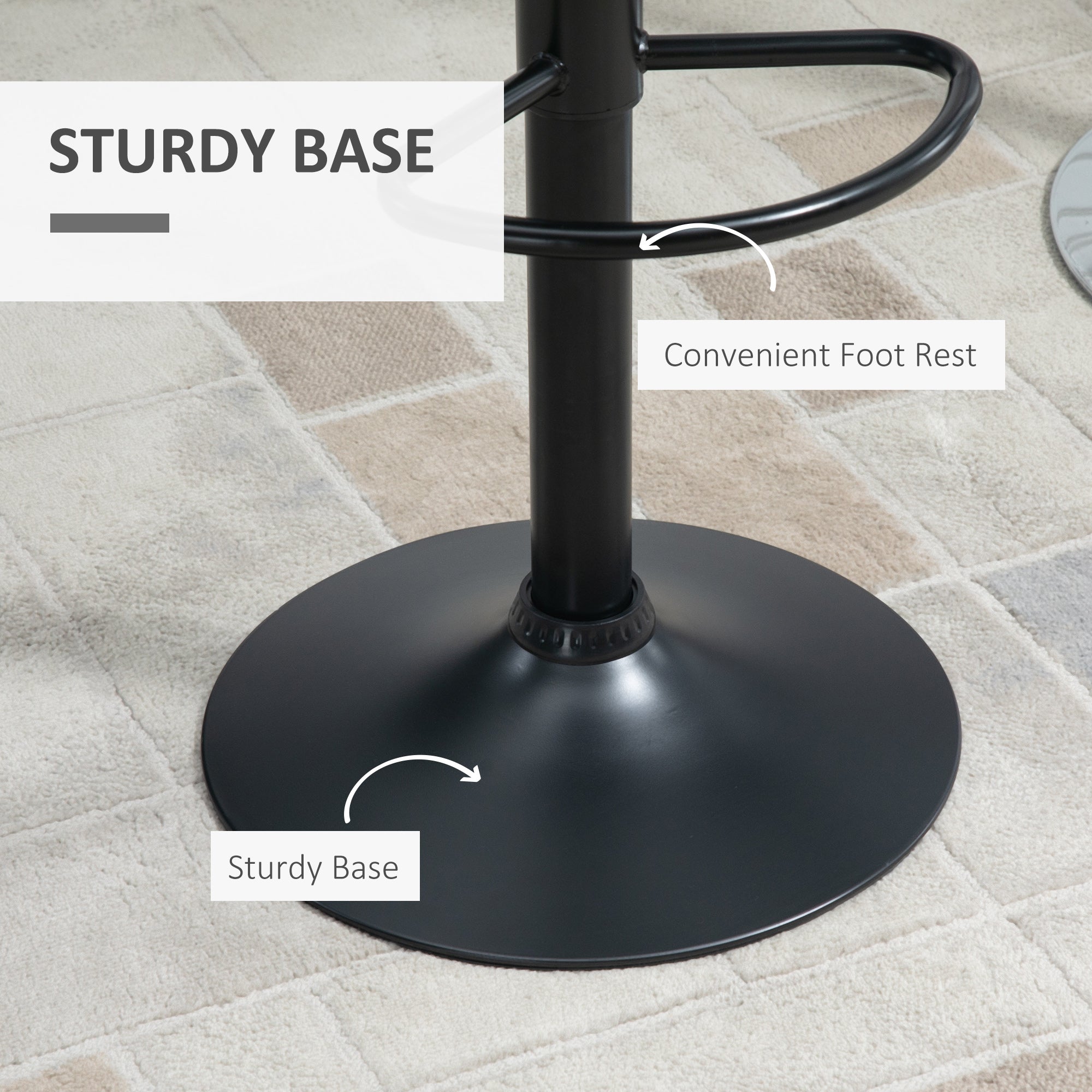 Aosom Set of 2 Adjustable Swivel Bar Stools - Black PU Leather-Home Furnishings > Kitchen & Dining Furniture > Bar Stools-DECOROLALA
