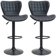 Aosom Set of 2 Adjustable Swivel Bar Stools - Black PU Leather-Home Furnishings > Kitchen & Dining Furniture > Bar Stools-DECOROLALA