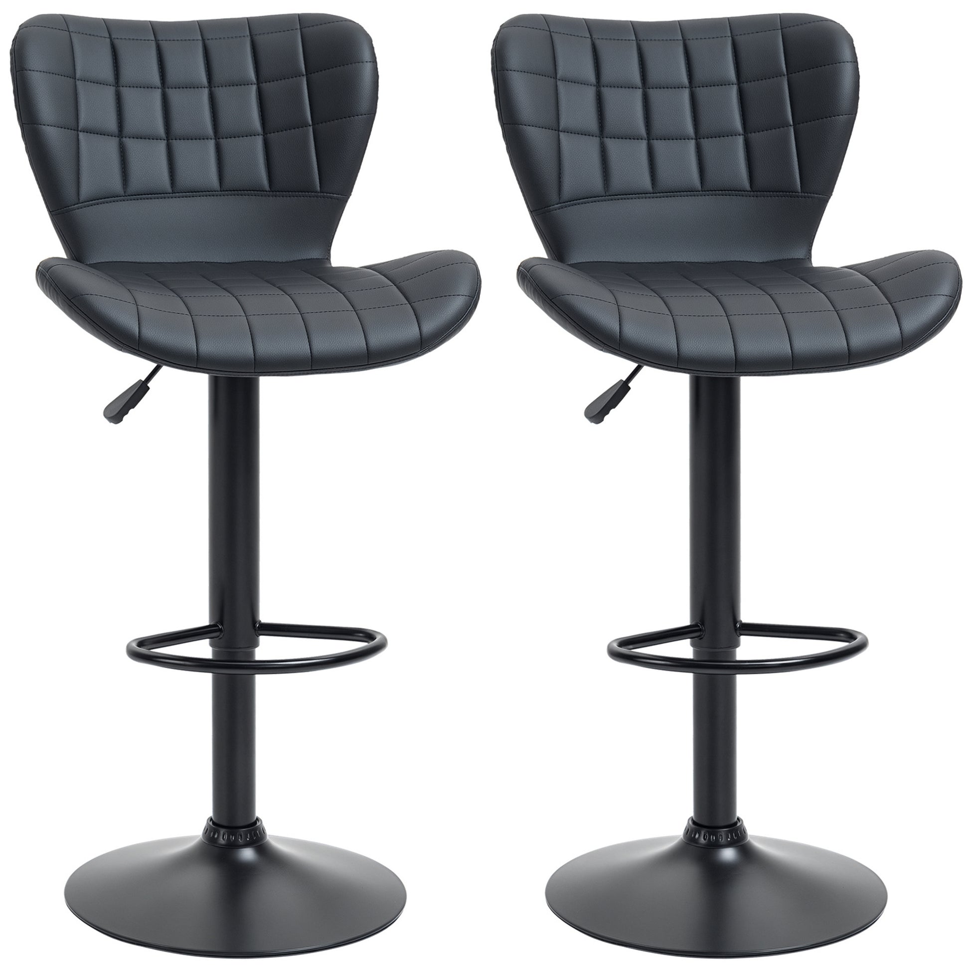 Aosom Set of 2 Adjustable Swivel Bar Stools - Black PU Leather-Home Furnishings > Kitchen & Dining Furniture > Bar Stools-DECOROLALA