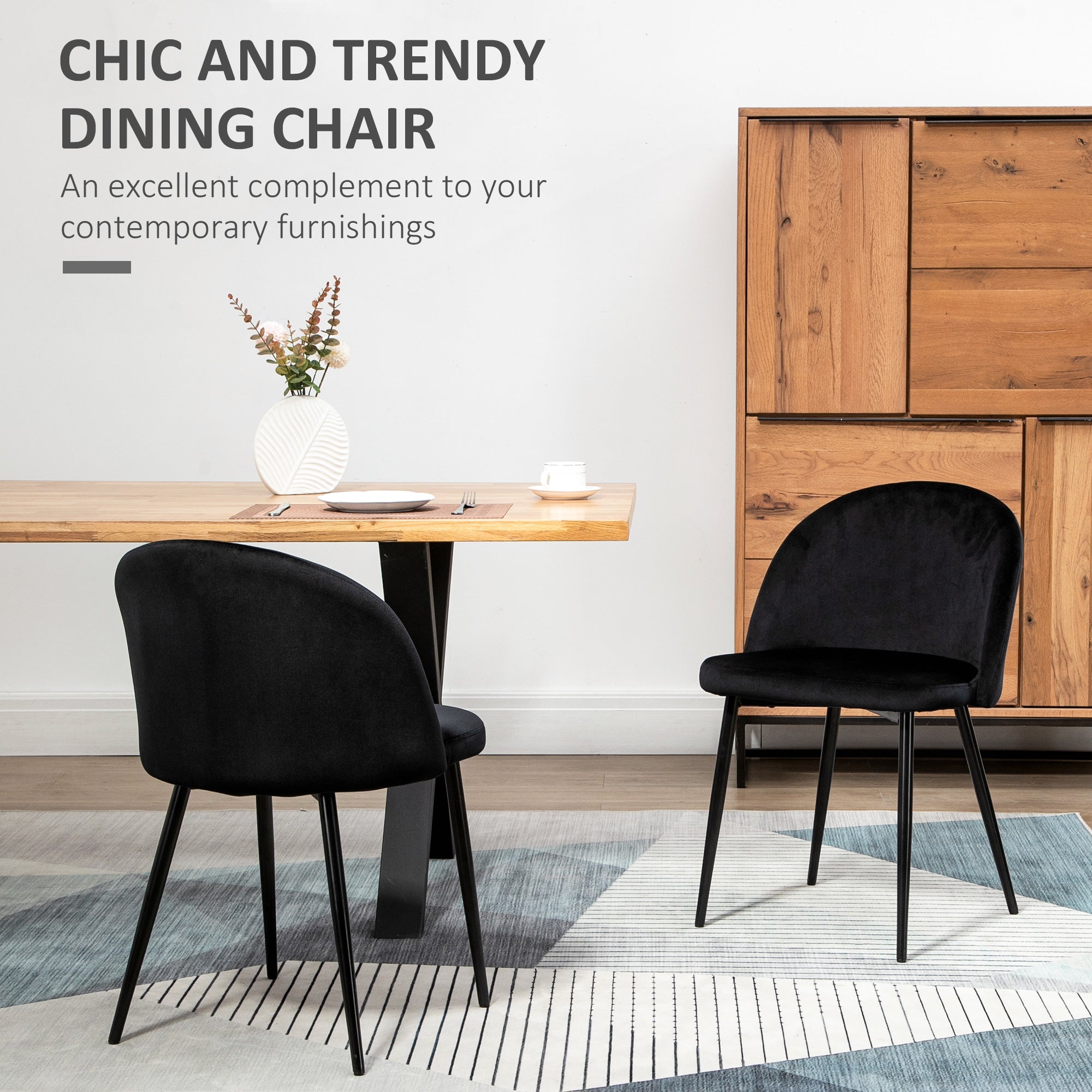 Aosom Set of 2 Black Velvet Dining Chairs with Metal Legs-Home Furnishings > Kitchen & Dining Furniture > Dining Chairs-DECOROLALA