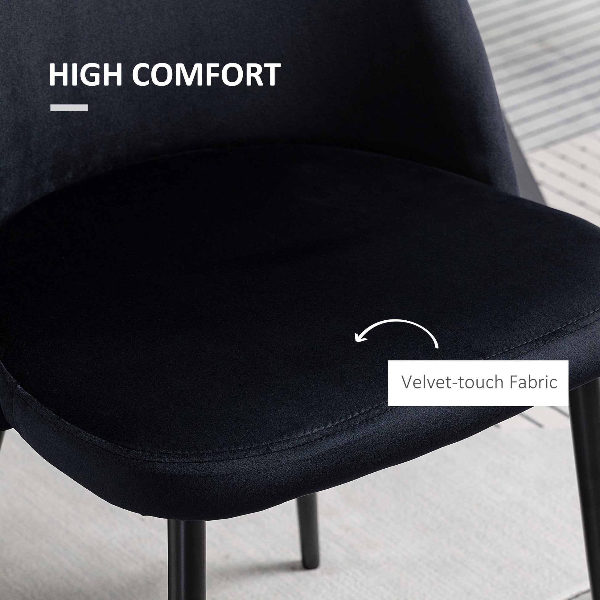 Aosom Set of 2 Black Velvet Dining Chairs with Metal Legs-Home Furnishings > Kitchen & Dining Furniture > Dining Chairs-DECOROLALA