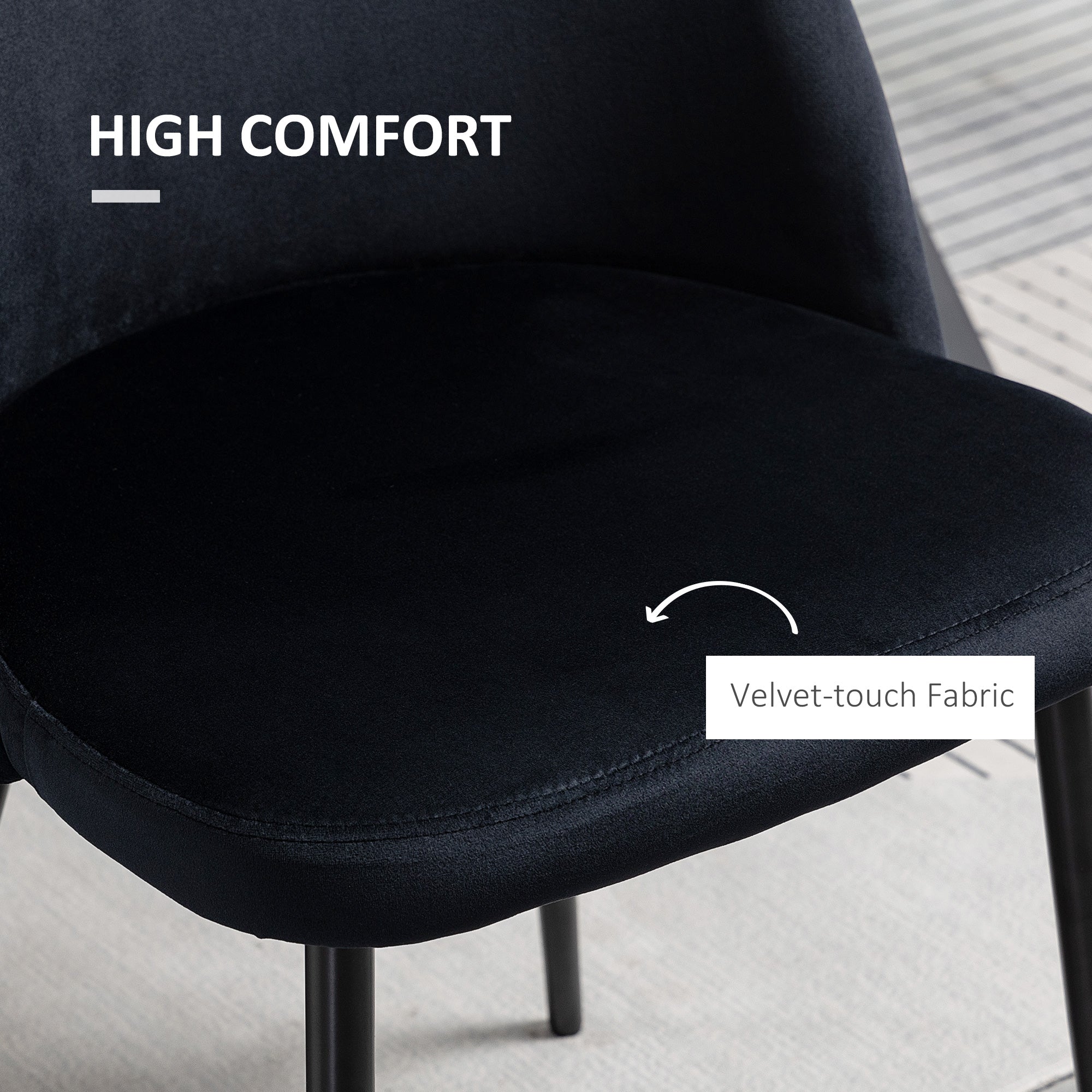 Aosom Set of 2 Black Velvet Dining Chairs with Metal Legs-Home Furnishings > Kitchen & Dining Furniture > Dining Chairs-DECOROLALA