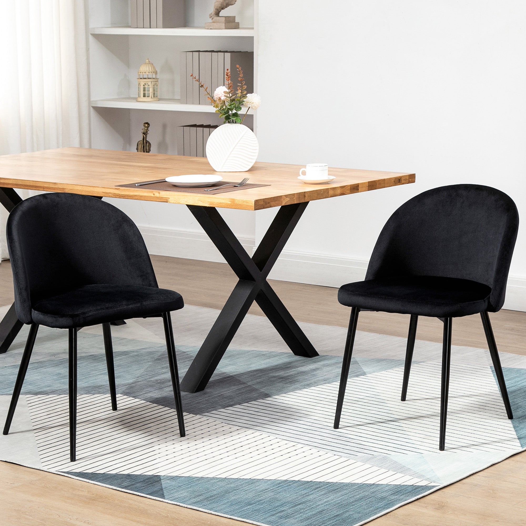 Aosom Set of 2 Black Velvet Dining Chairs with Metal Legs-Home Furnishings > Kitchen & Dining Furniture > Dining Chairs-DECOROLALA