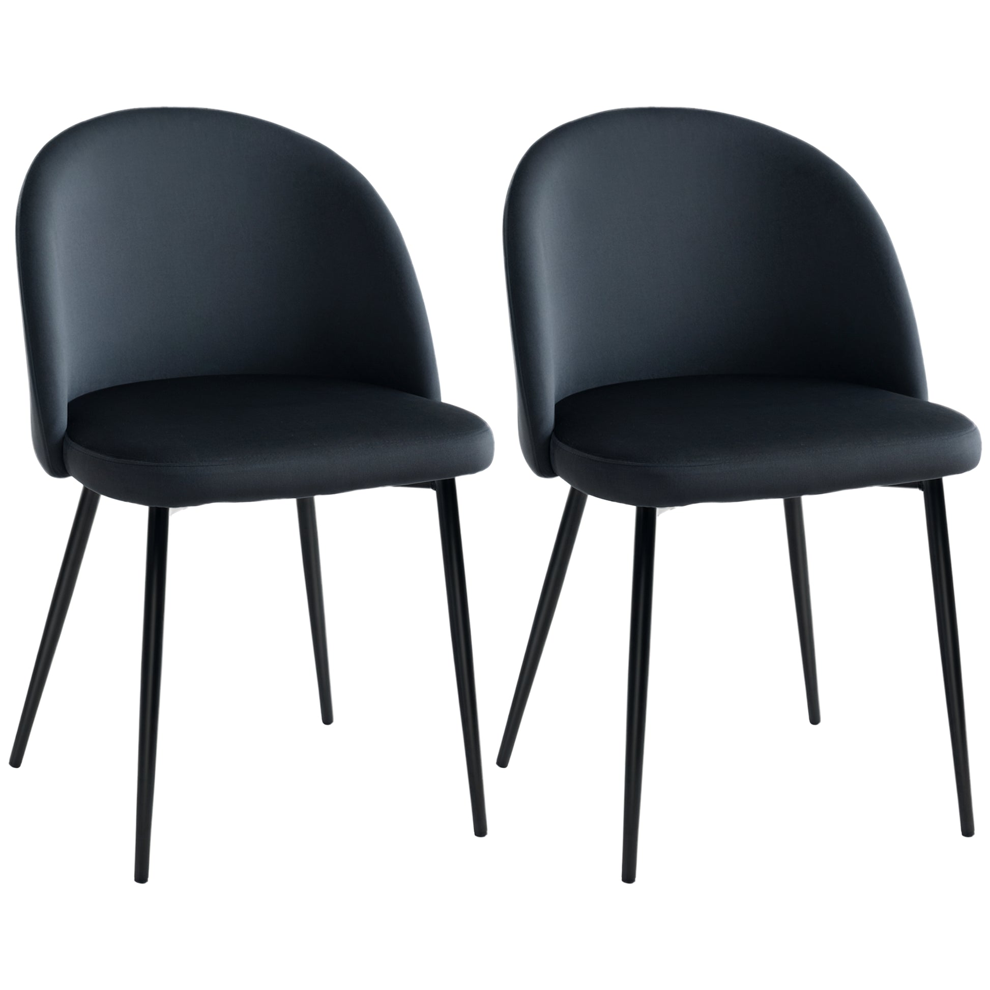 Aosom Set of 2 Black Velvet Dining Chairs with Metal Legs-Home Furnishings > Kitchen & Dining Furniture > Dining Chairs-DECOROLALA