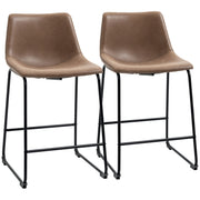 Aosom Set of 2 Brown PU Leather Counter Height Bar Stools-Home Furnishings > Kitchen & Dining Furniture > Bar Stools-DECOROLALA