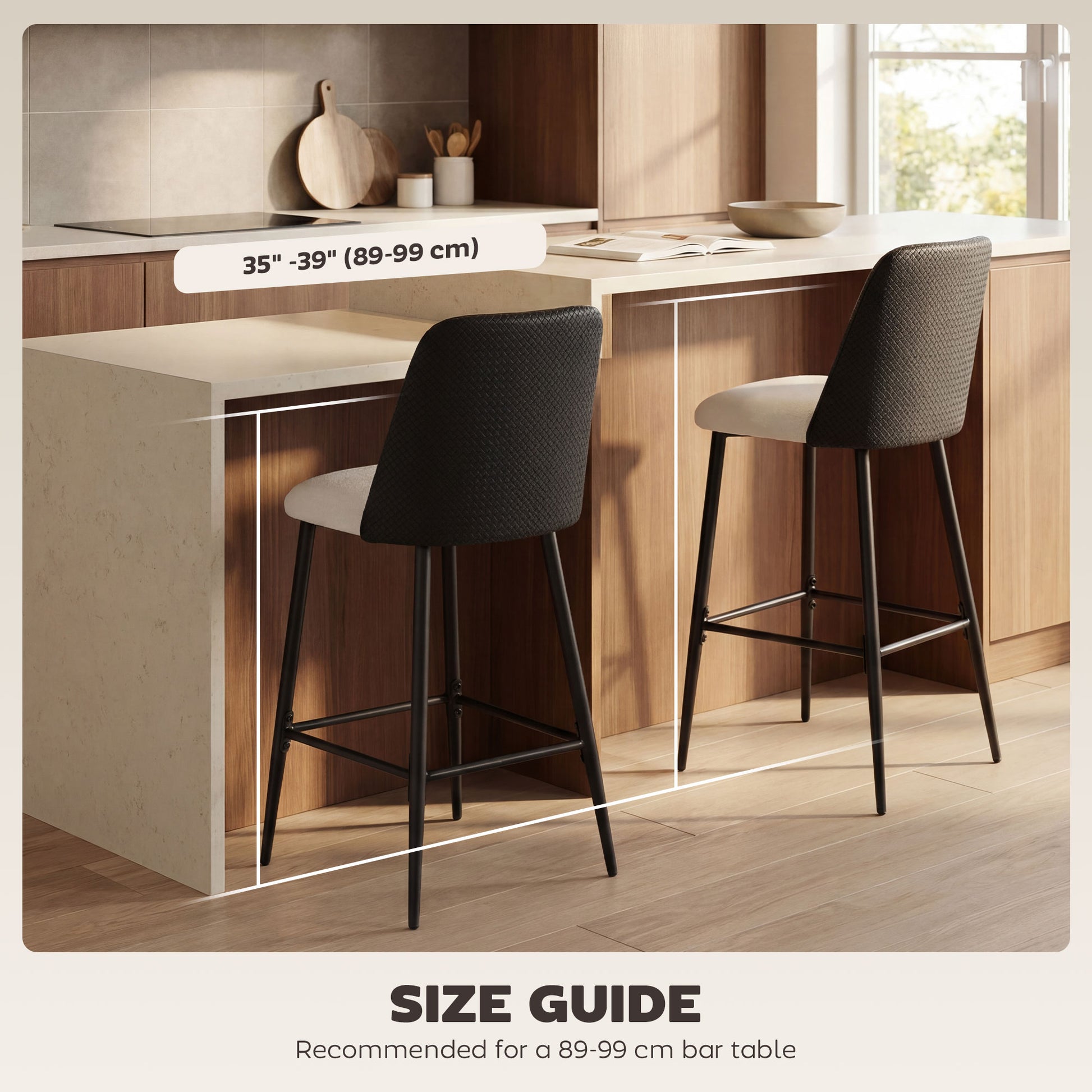 Aosom Set of 2 Counter Height Bar Stools - 26" Black and Beige-Home Furnishings > Kitchen & Dining Furniture > Bar Stools-DECOROLALA