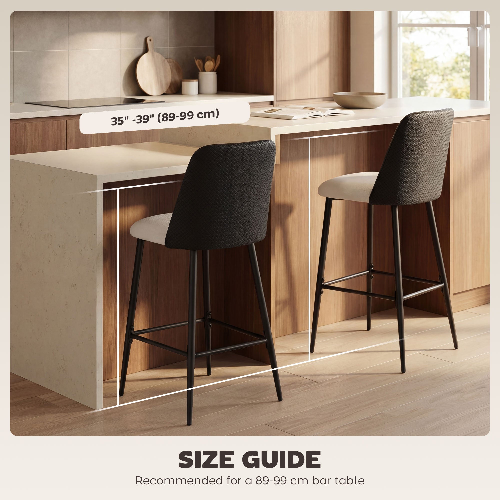 Aosom Set of 2 Counter Height Bar Stools - 26" Black and Beige-Home Furnishings > Kitchen & Dining Furniture > Bar Stools-DECOROLALA