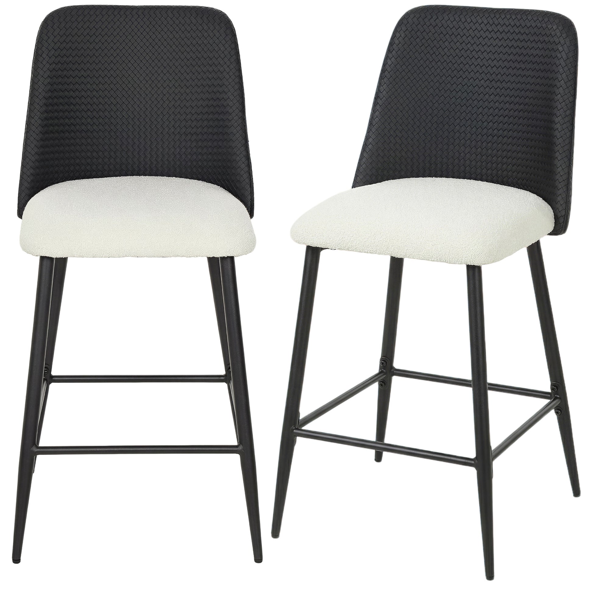 Aosom Set of 2 Counter Height Bar Stools - 26" Black and Beige-Home Furnishings > Kitchen & Dining Furniture > Bar Stools-DECOROLALA
