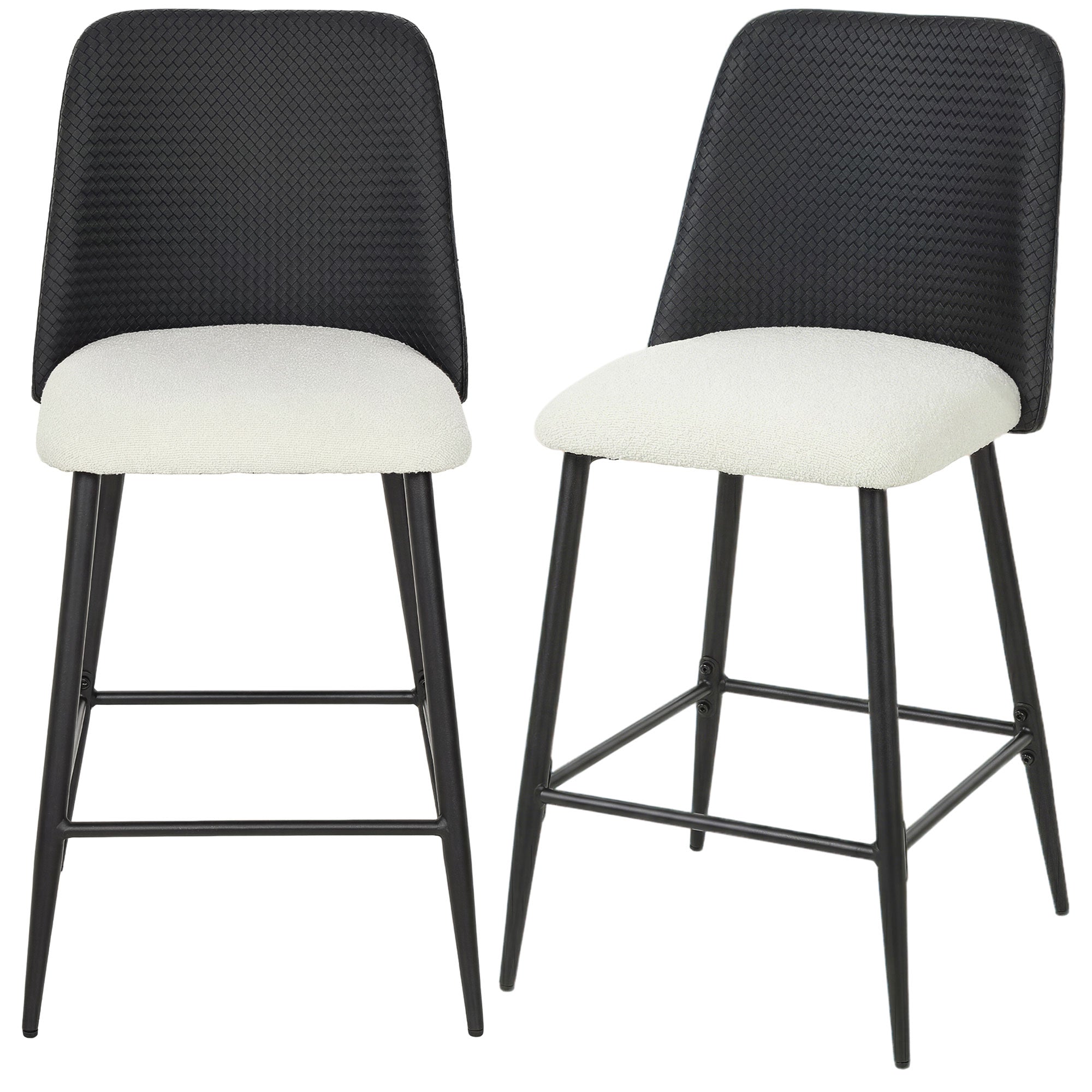 Aosom Set of 2 Counter Height Bar Stools - 26" Black and Beige-Home Furnishings > Kitchen & Dining Furniture > Bar Stools-DECOROLALA