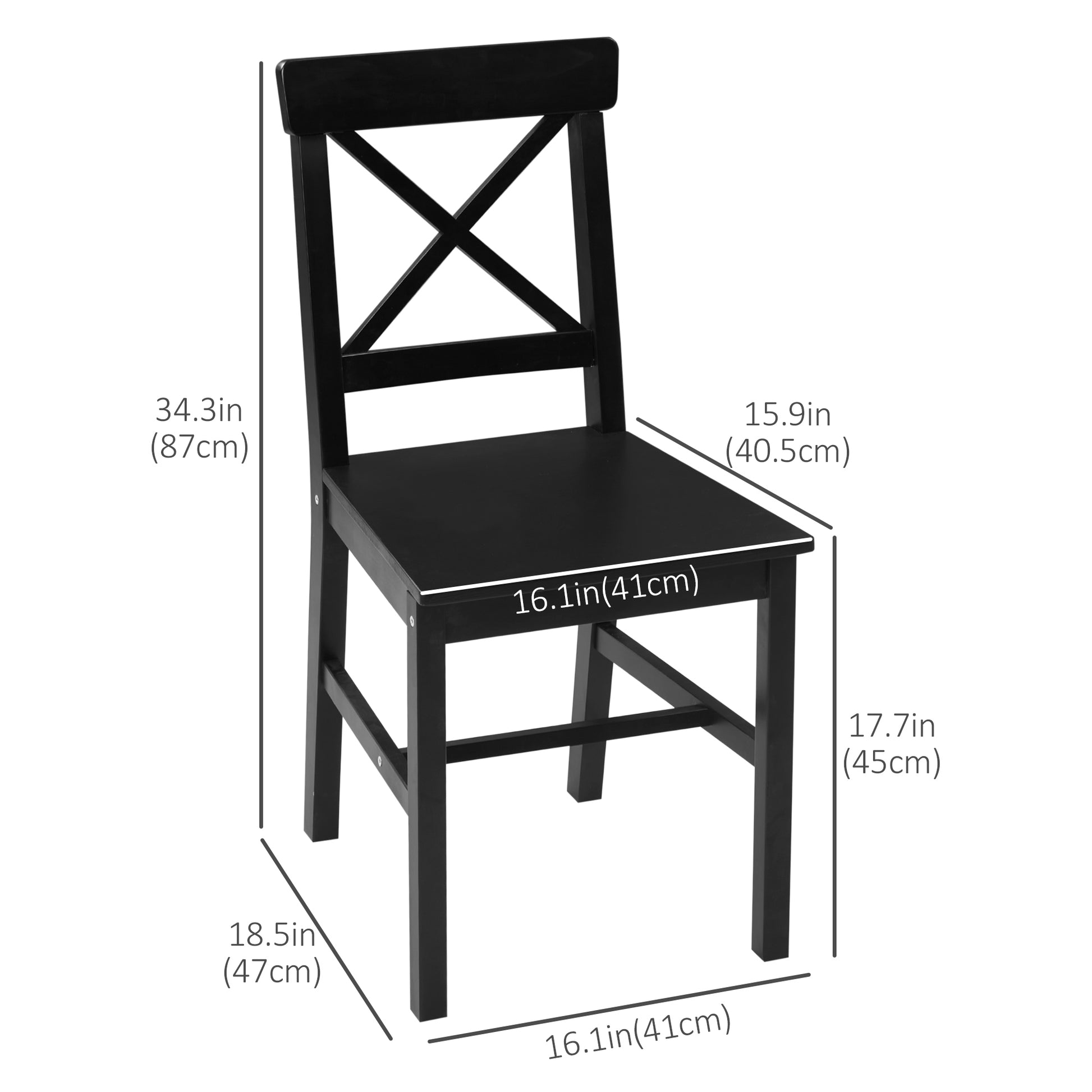 Aosom Set of 2 Cross Back Pinewood Dining Chairs - Black-Home Furnishings > Kitchen & Dining Furniture > Dining Chairs-DECOROLALA